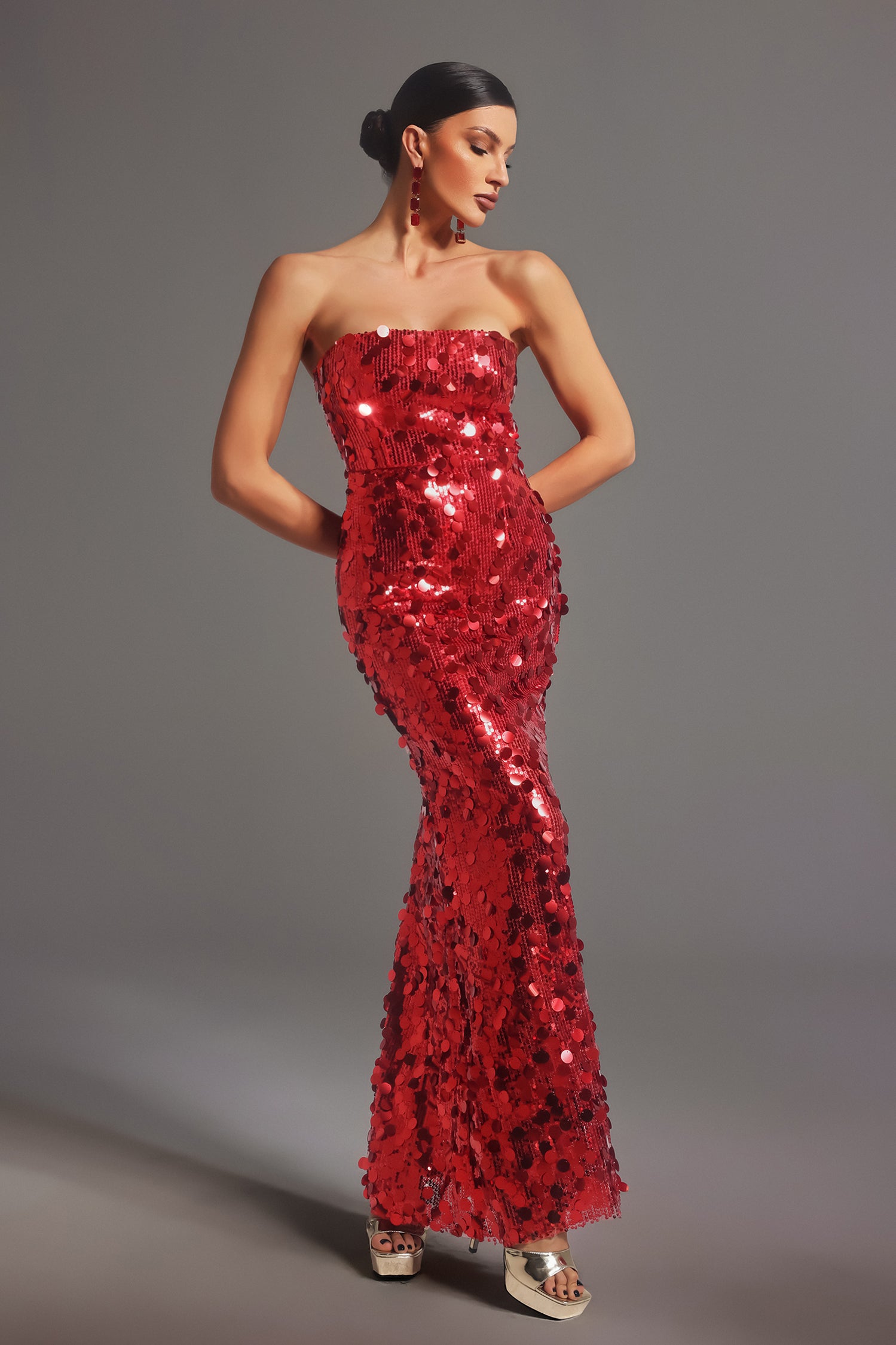 Modan Sleeveless Sequin Maxi Dress