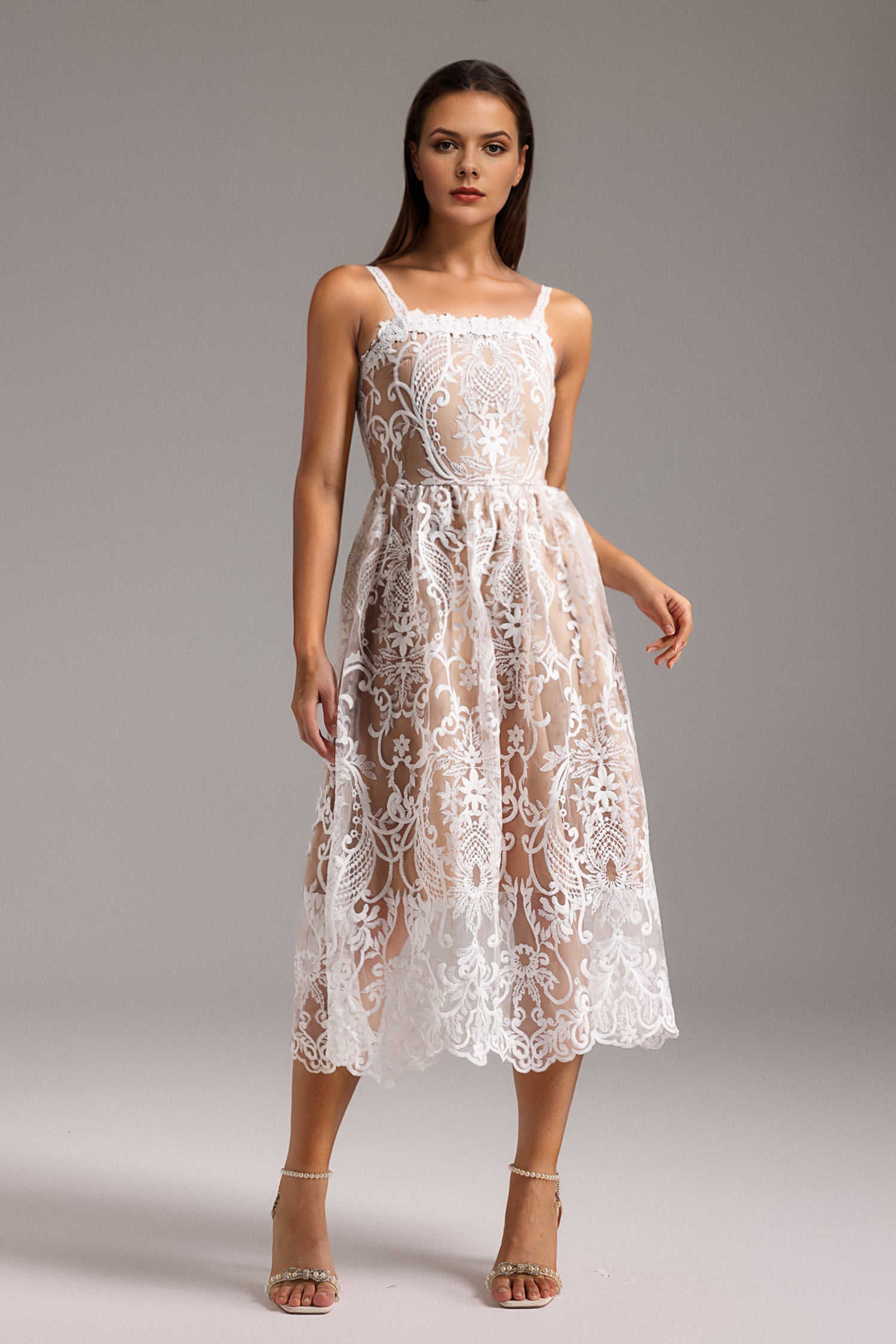 Uri Sleeveless Lace Midi Dress