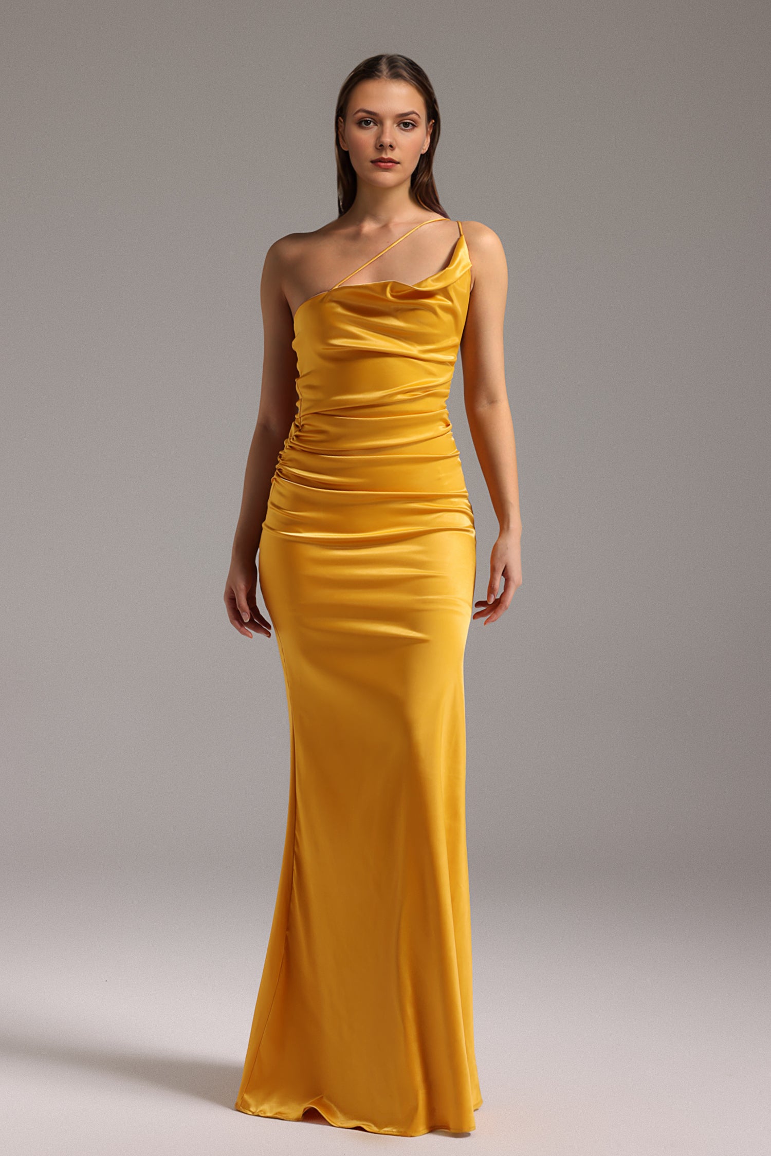 Salita Halter Sleeveless Satin Shirring Maxi Dress