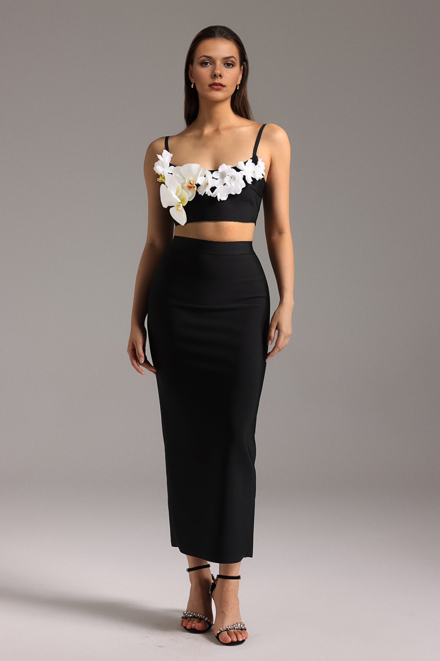 Roline Sleeveless Flowers Bandage Two-Piece Set