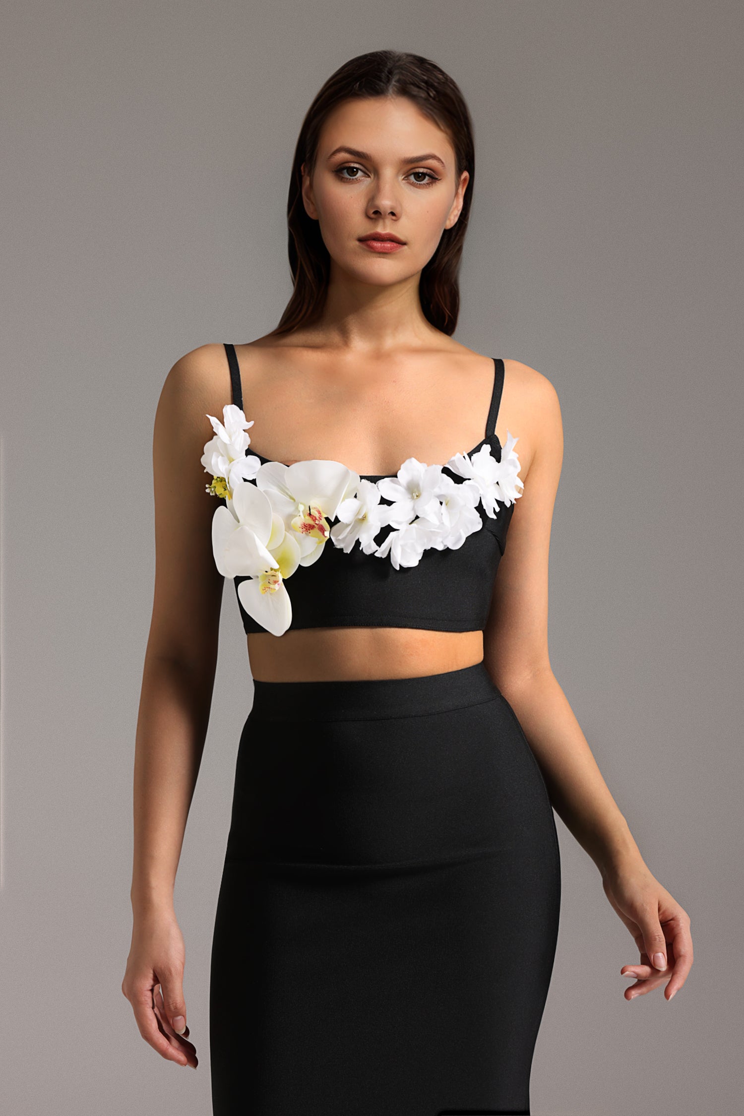 Roline Sleeveless Flowers Bandage Two-Piece Set