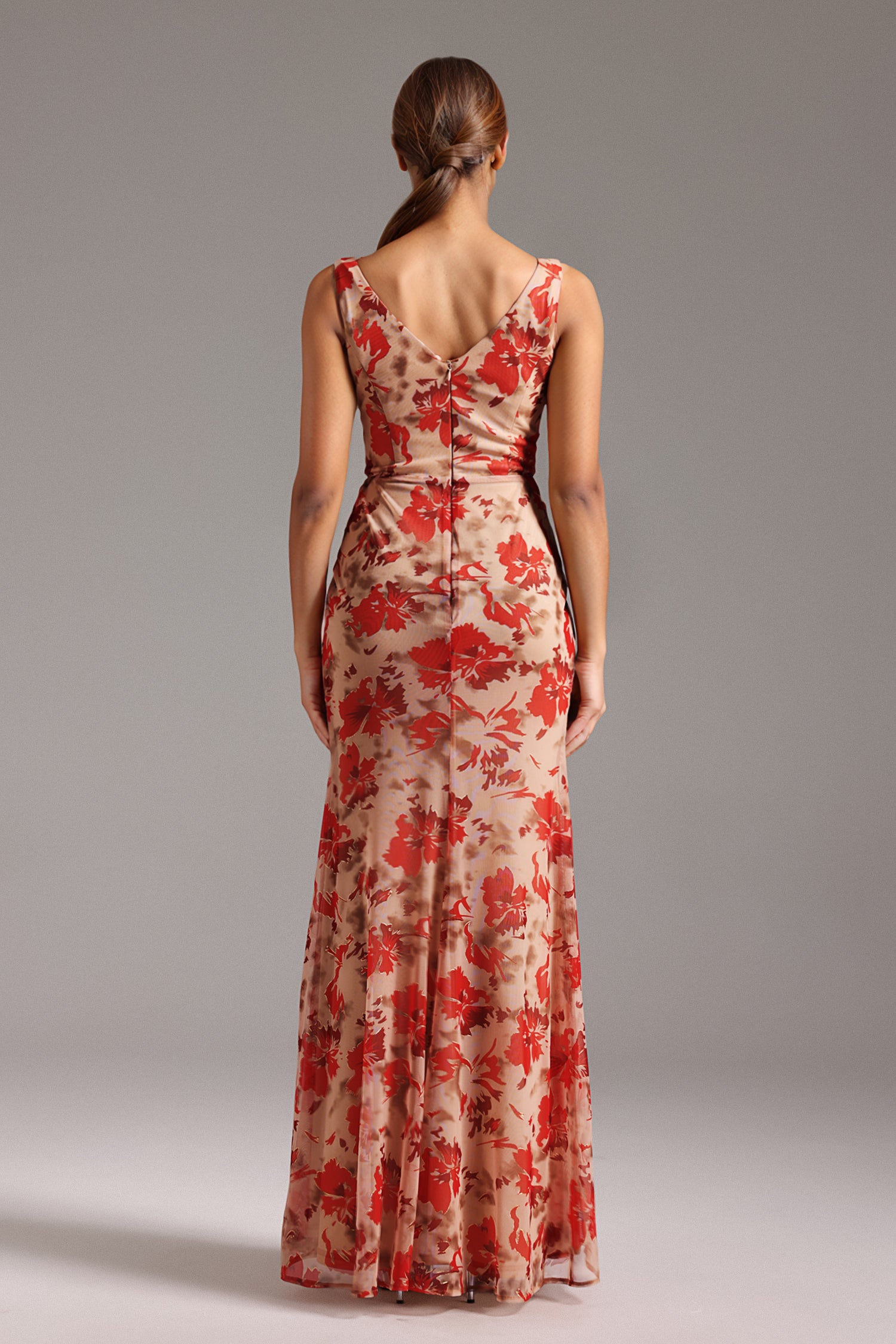 Maliya Sleeveless V-Neck Flowers Flounce Maxi Dress