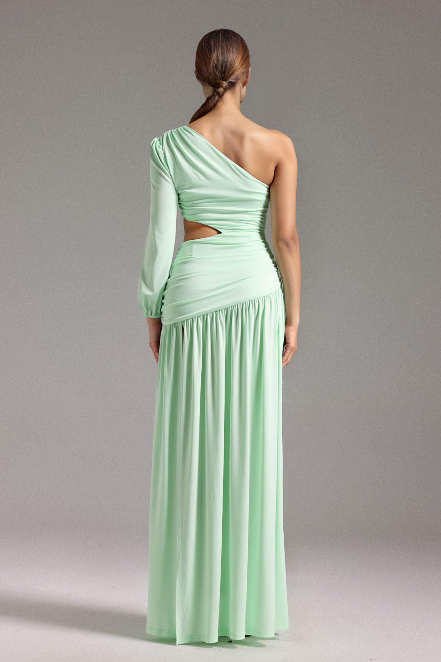 Emier One Shoulder Pleated Maxi Dress - Green