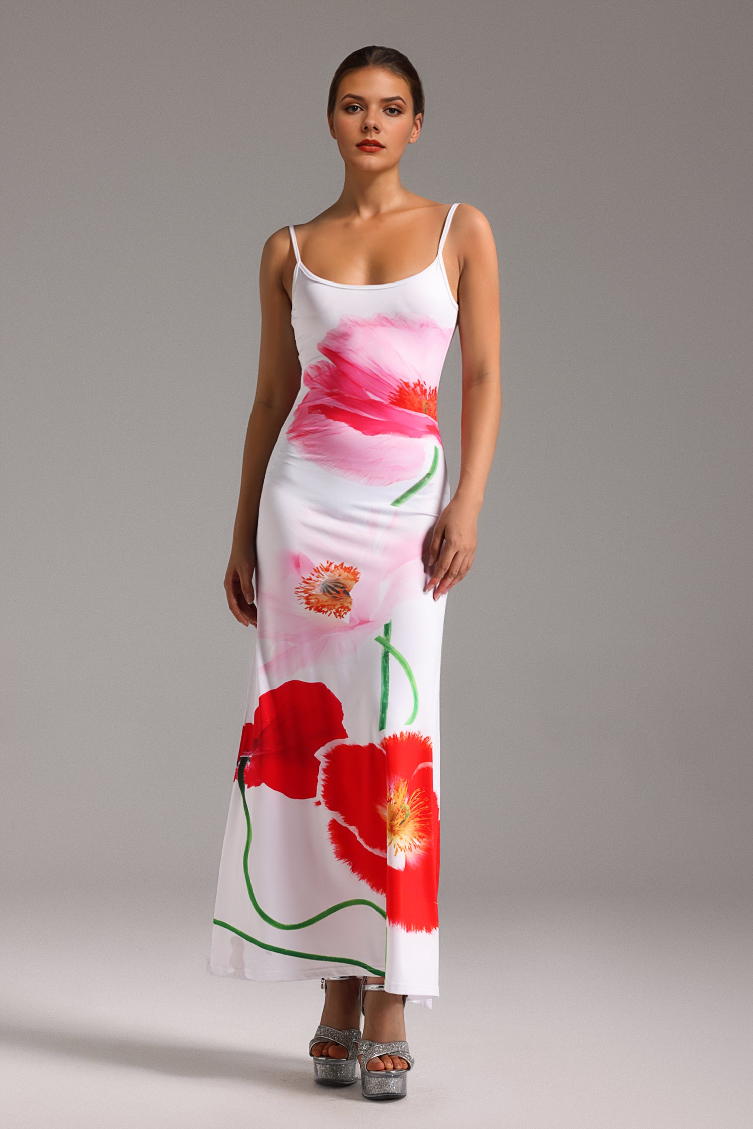 Pinky Sleeveless Printing Maxi Dress