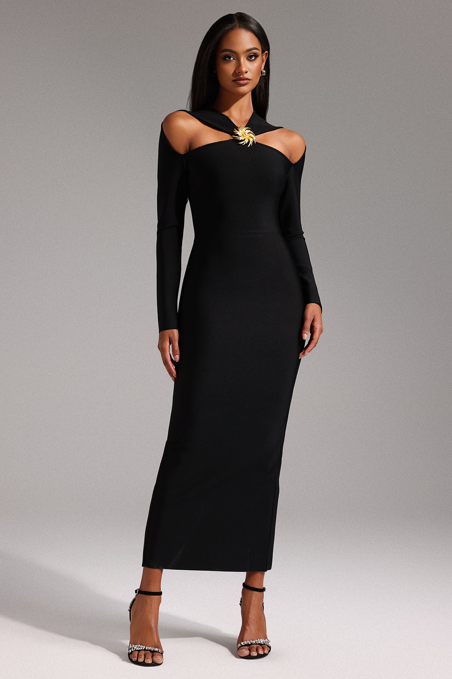 Lave Long Sleeves Hollow Out Bandage Maxi Dress