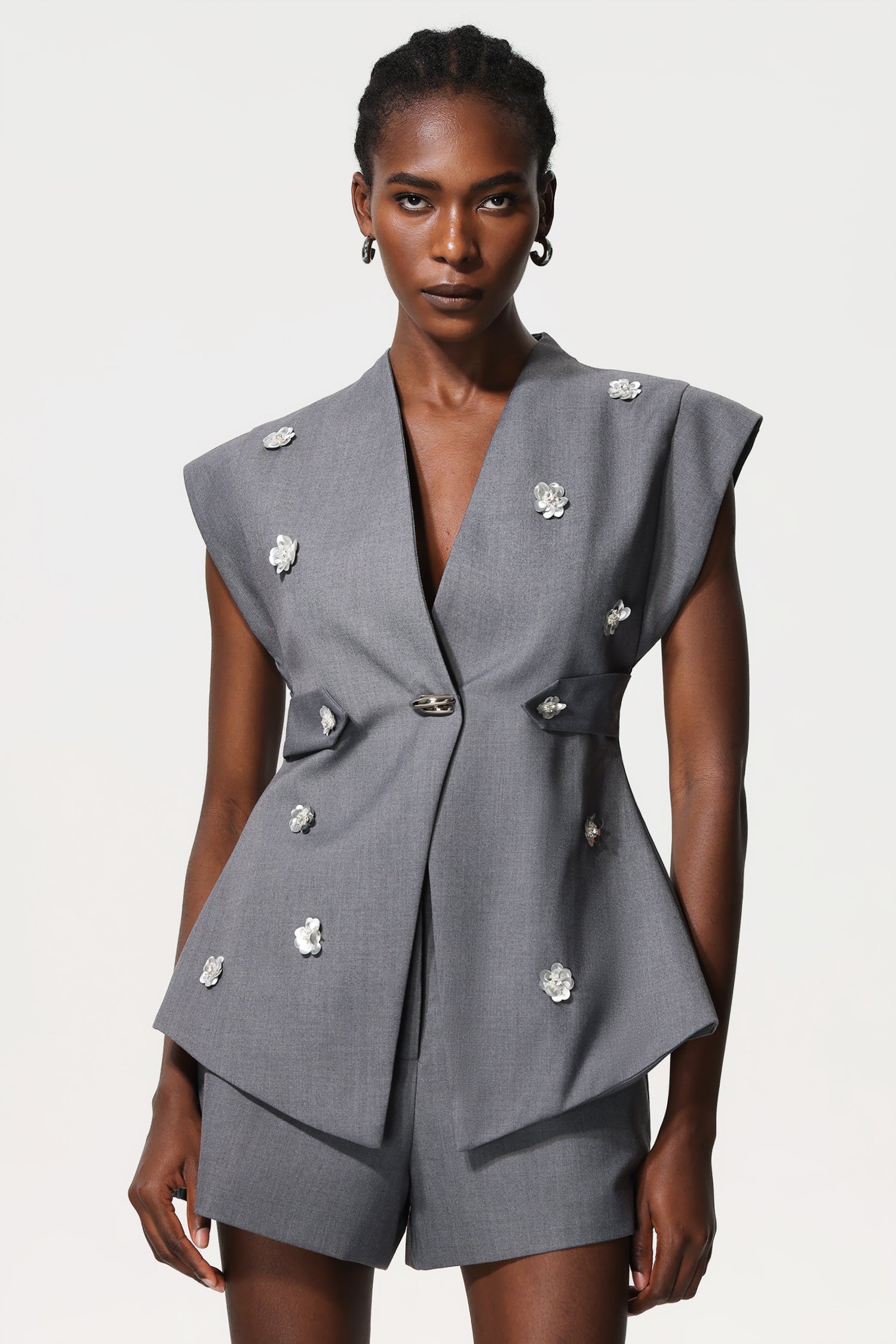 Payson Sleeveless Sequin Flowers Vest And Shorts Two-Piece Set