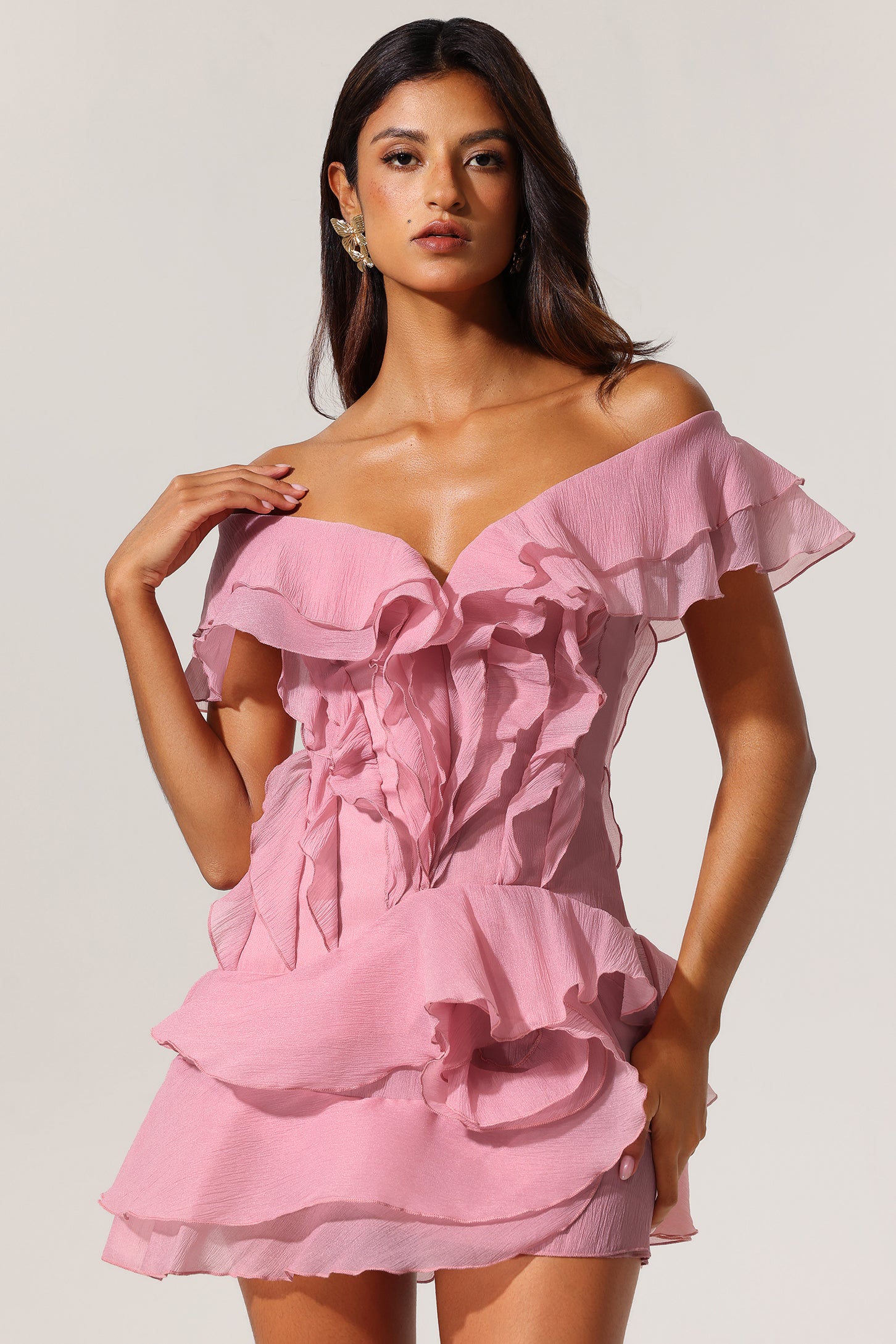 Minma Off Shoulder Ruffled Mini Dress