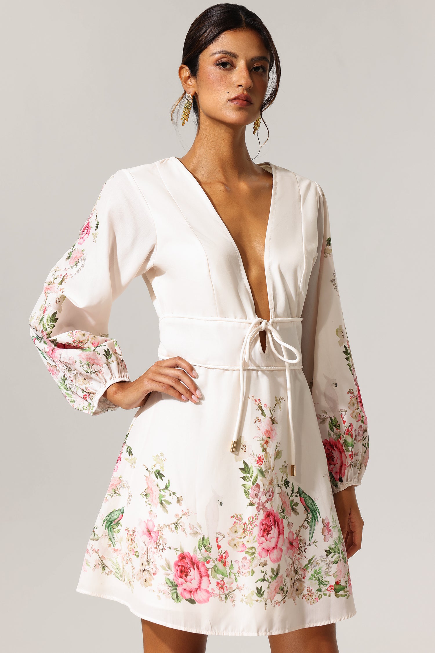 Mota V-Neck Floral Printed Mini Dress