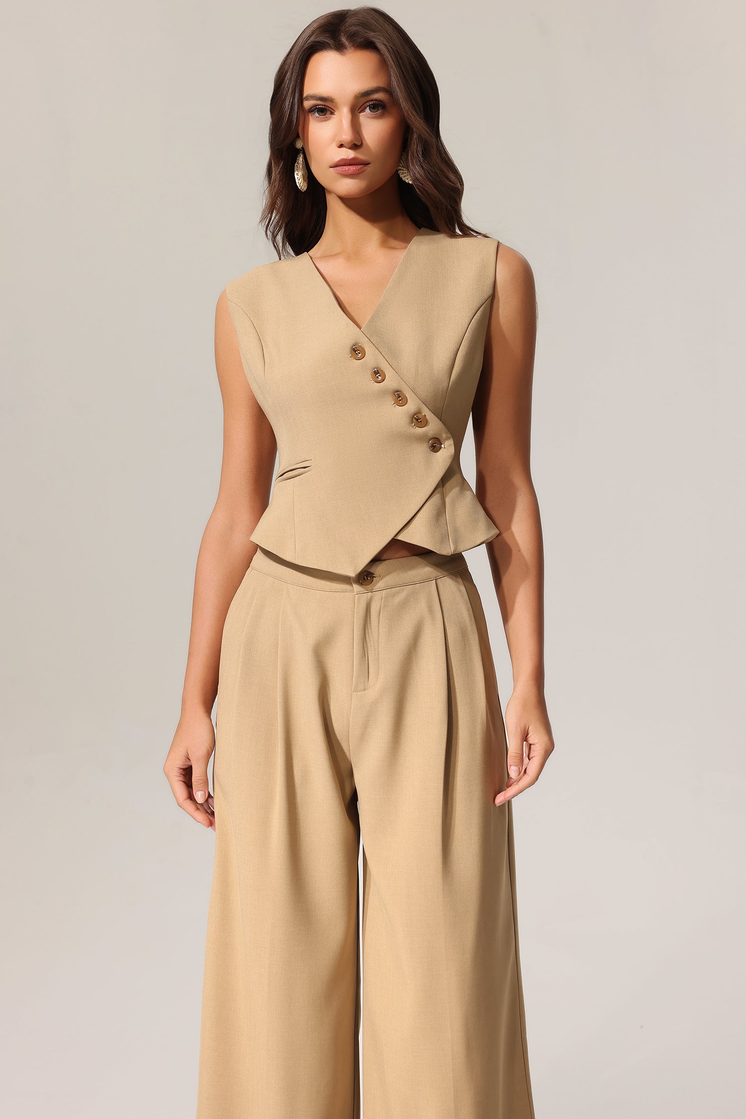 Montigo Sleeveless Asymmetric Pants Two-Piece Set