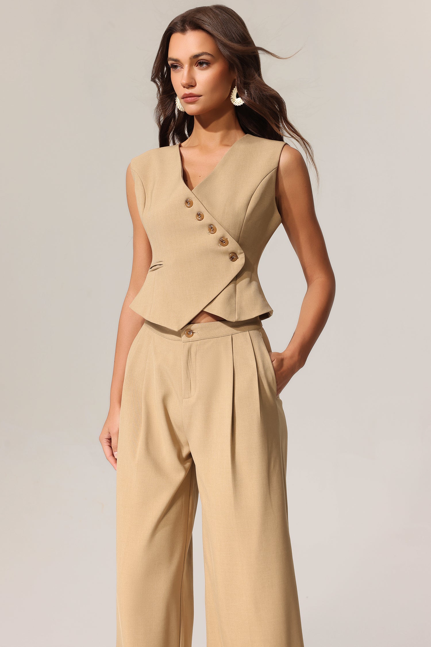 Montigo Sleeveless Asymmetric Pants Two-Piece Set