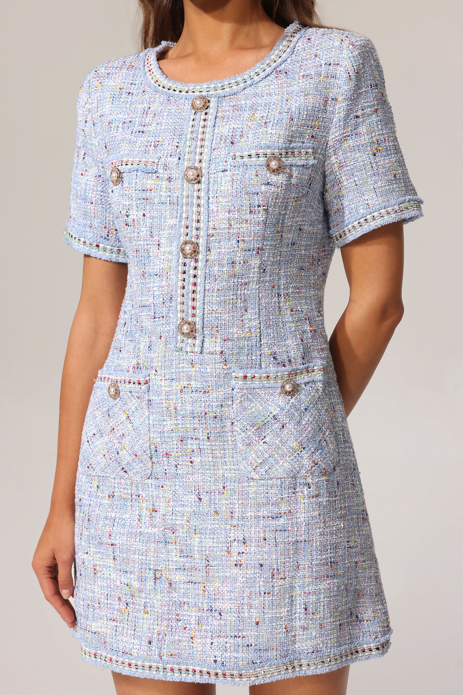 Pallas Round Neck Short Sleeve Tweed Mini Dress