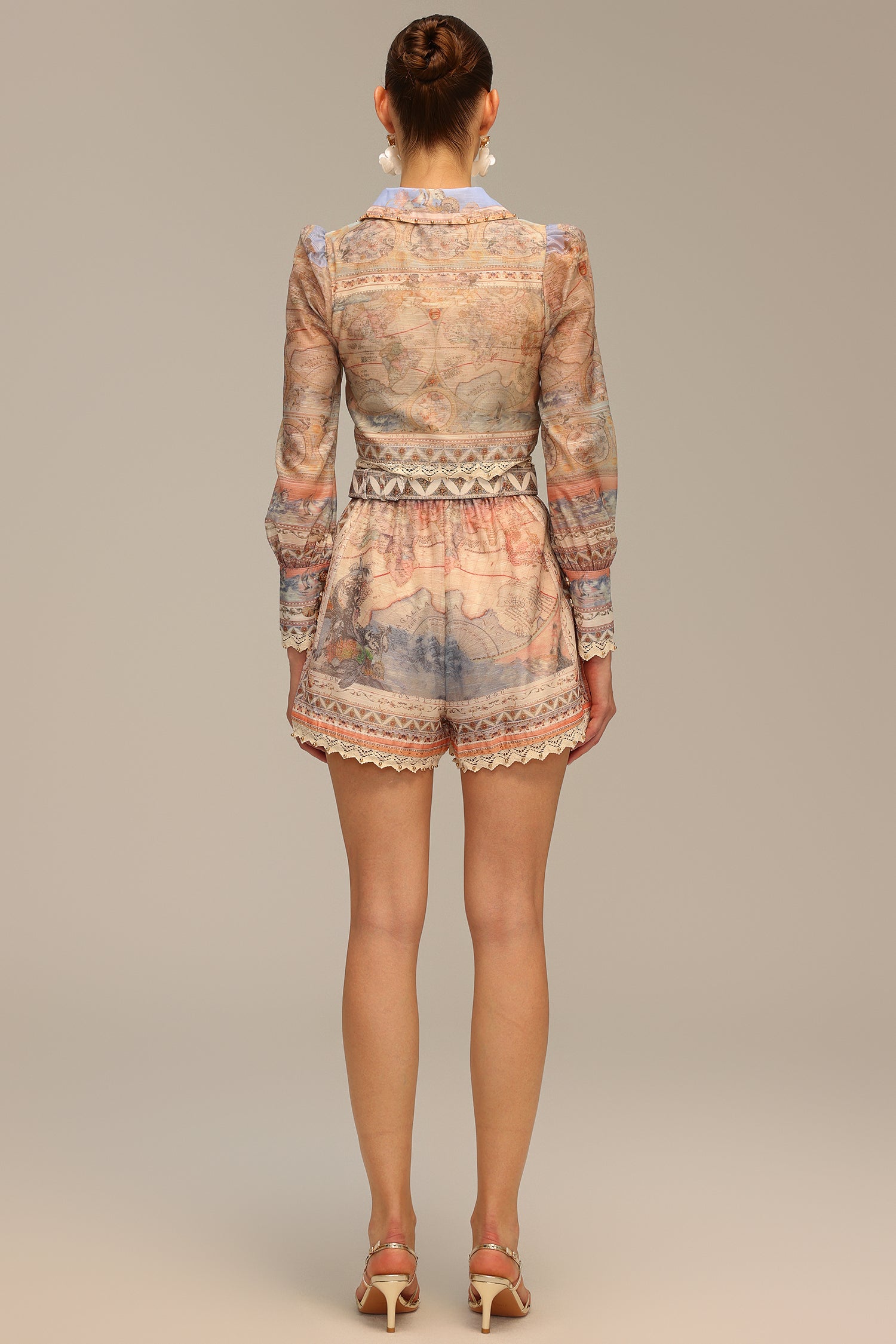 Gamora V-Neck Long Sleeve Printed Top And Shorts Two-Piece Set