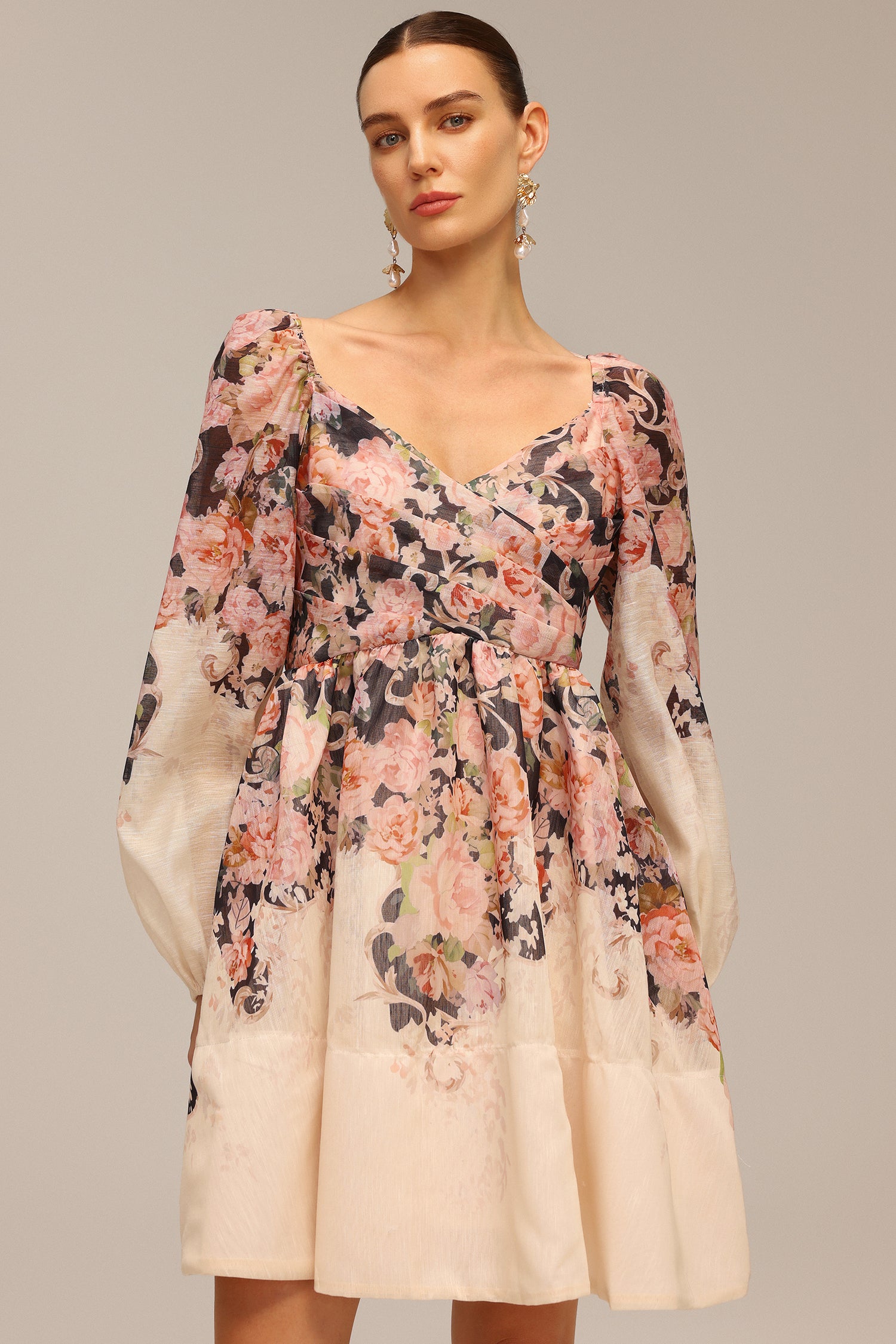 Madison Long Sleeve Floral Printed Mini Dress