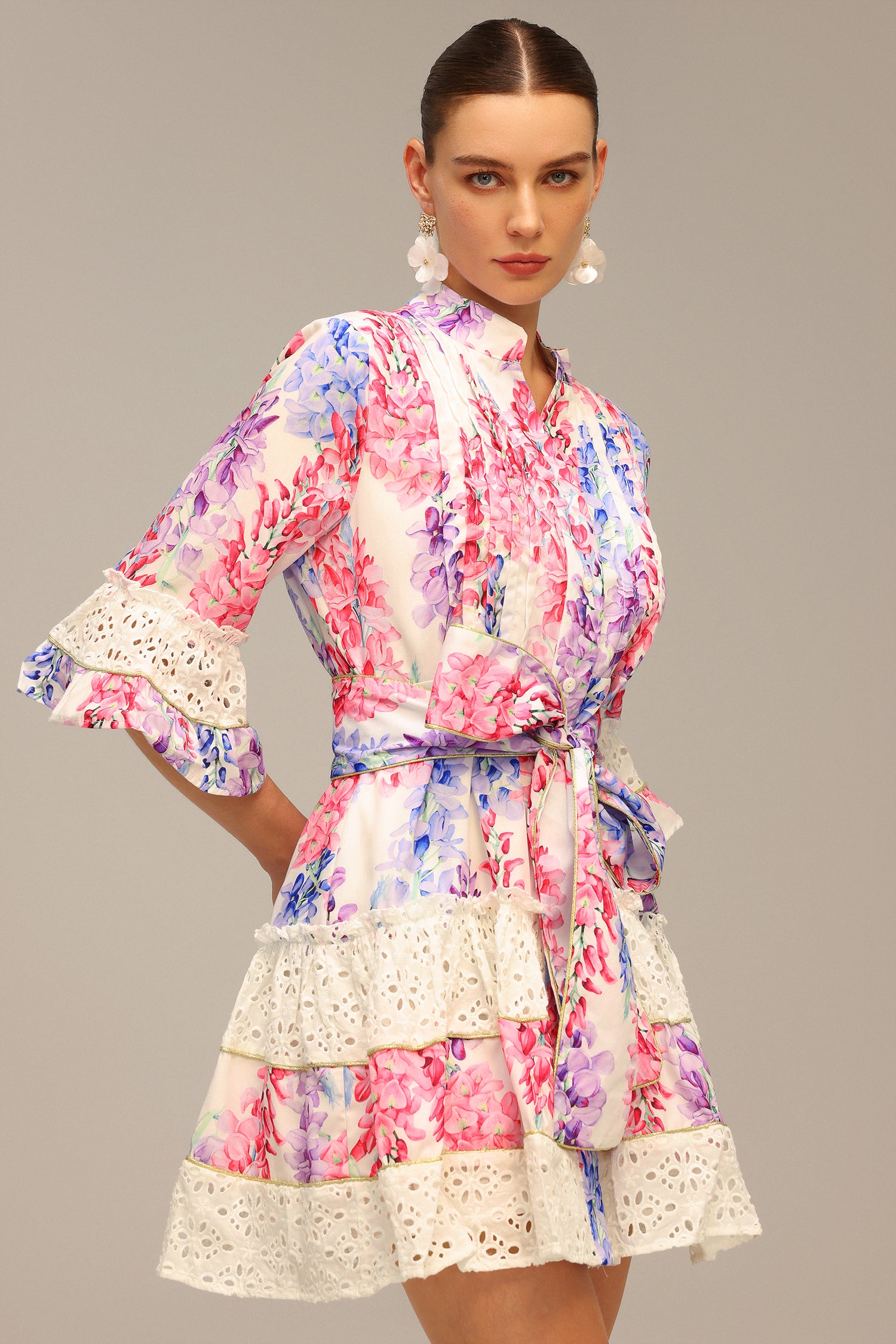 Zohara Lace Floral Printed Mini Dress