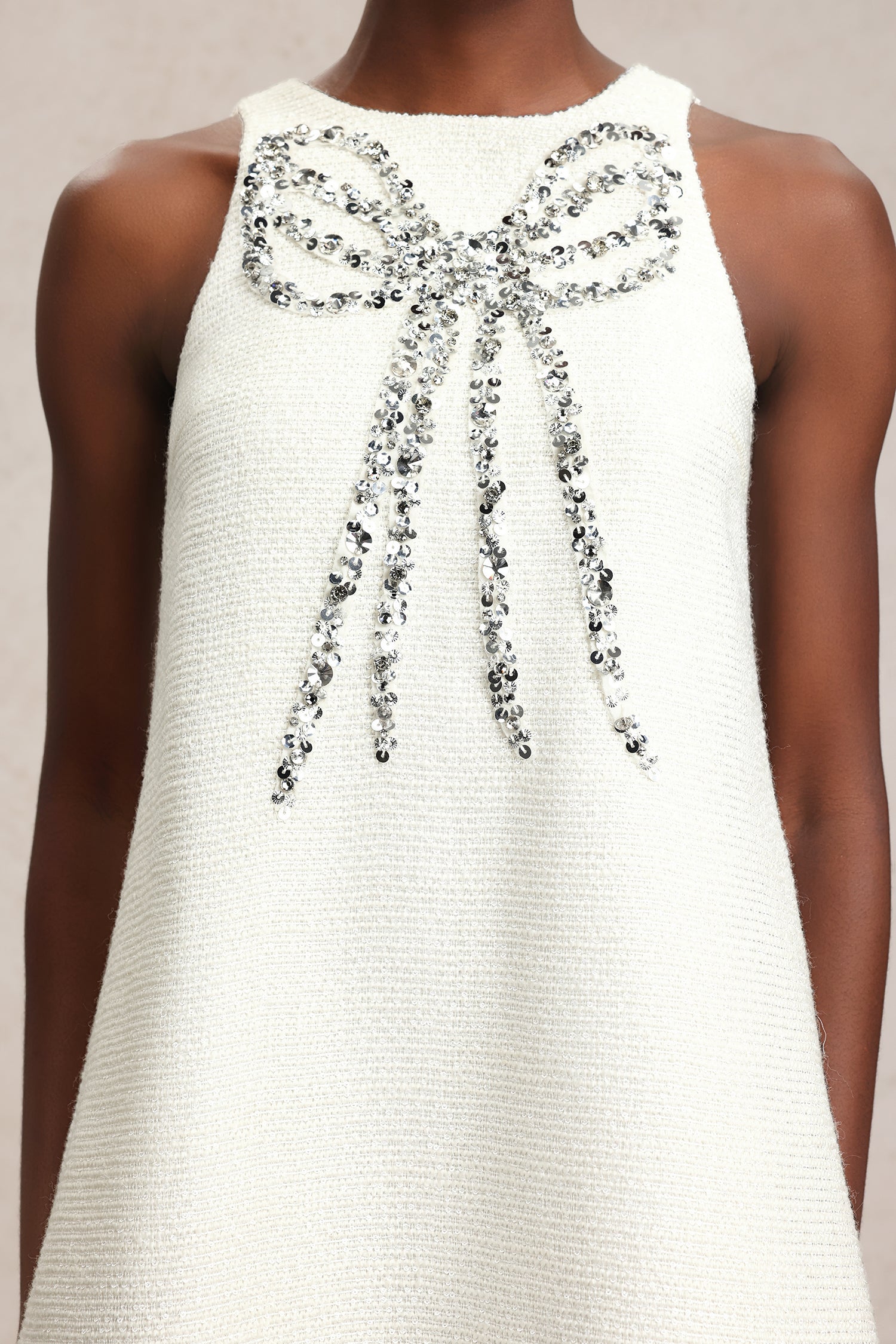 Tesare  Round Neck Sleeveless Sequin Bowknot Mini Dress