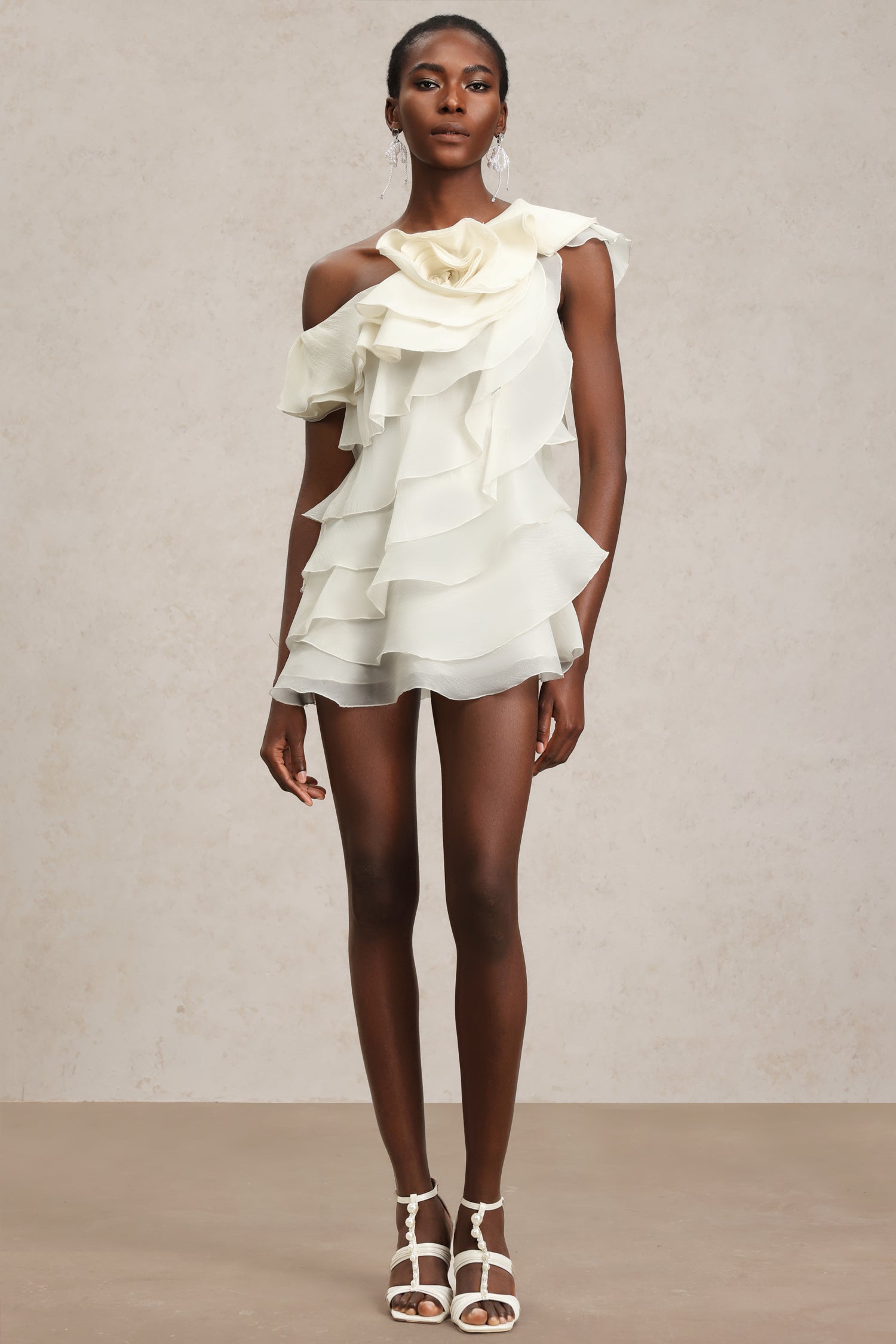 Oliay One Shoulder Flower Layered Sleeveless Mini Dress