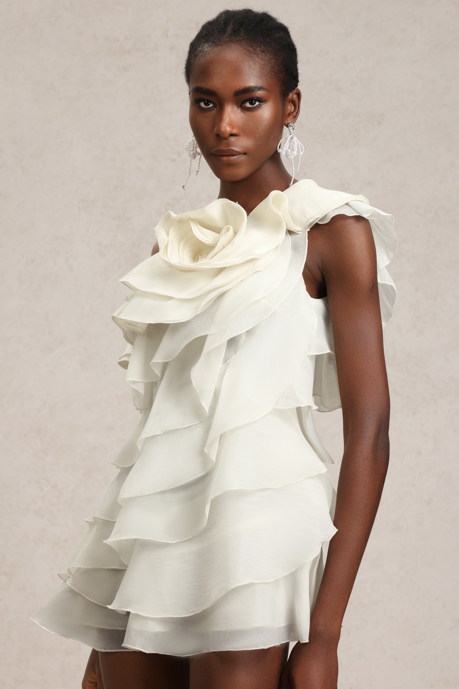 Oliay One Shoulder Flower Layered Sleeveless Mini Dress