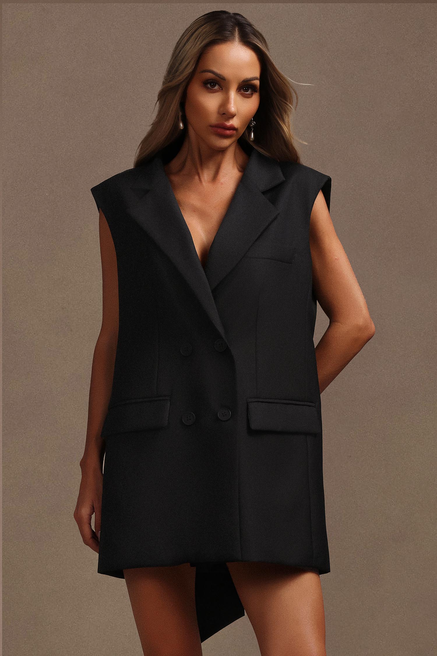 Livana Lapel Sleeveless Bowknot Mini Dress