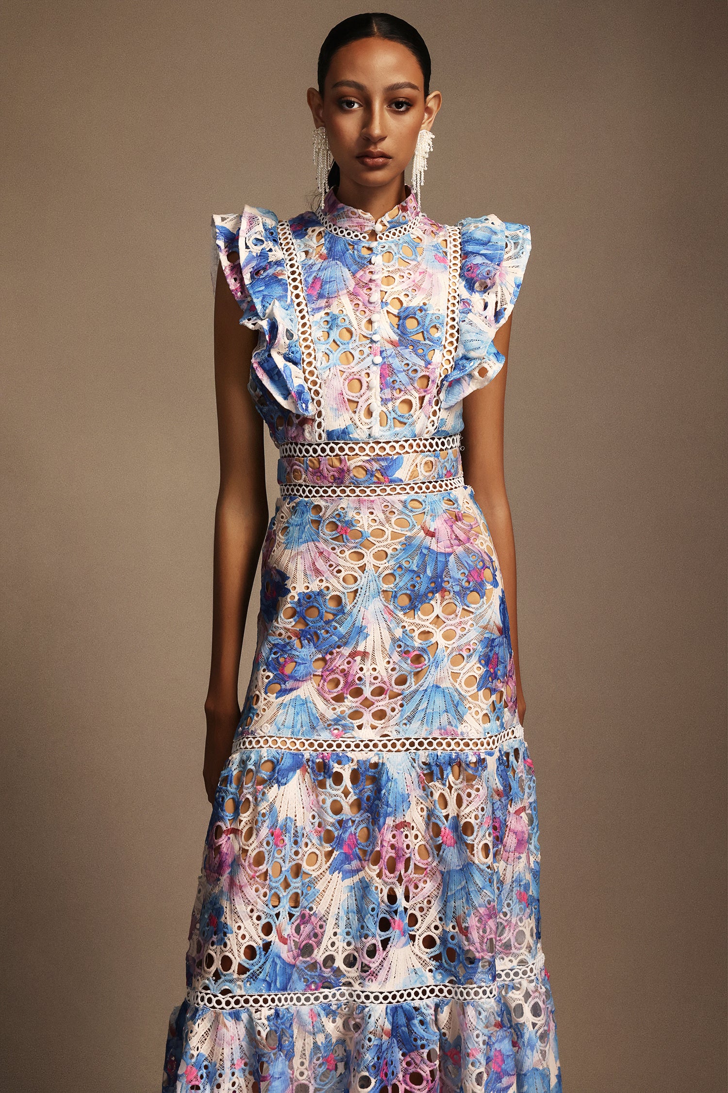 Nani Sleeveless Printed Lace Maxi Dress