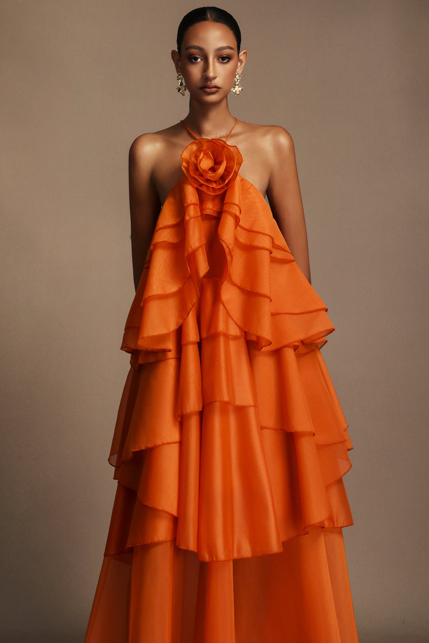 Jesmin Sleeveless Flower Layered Folds Maxi Dress