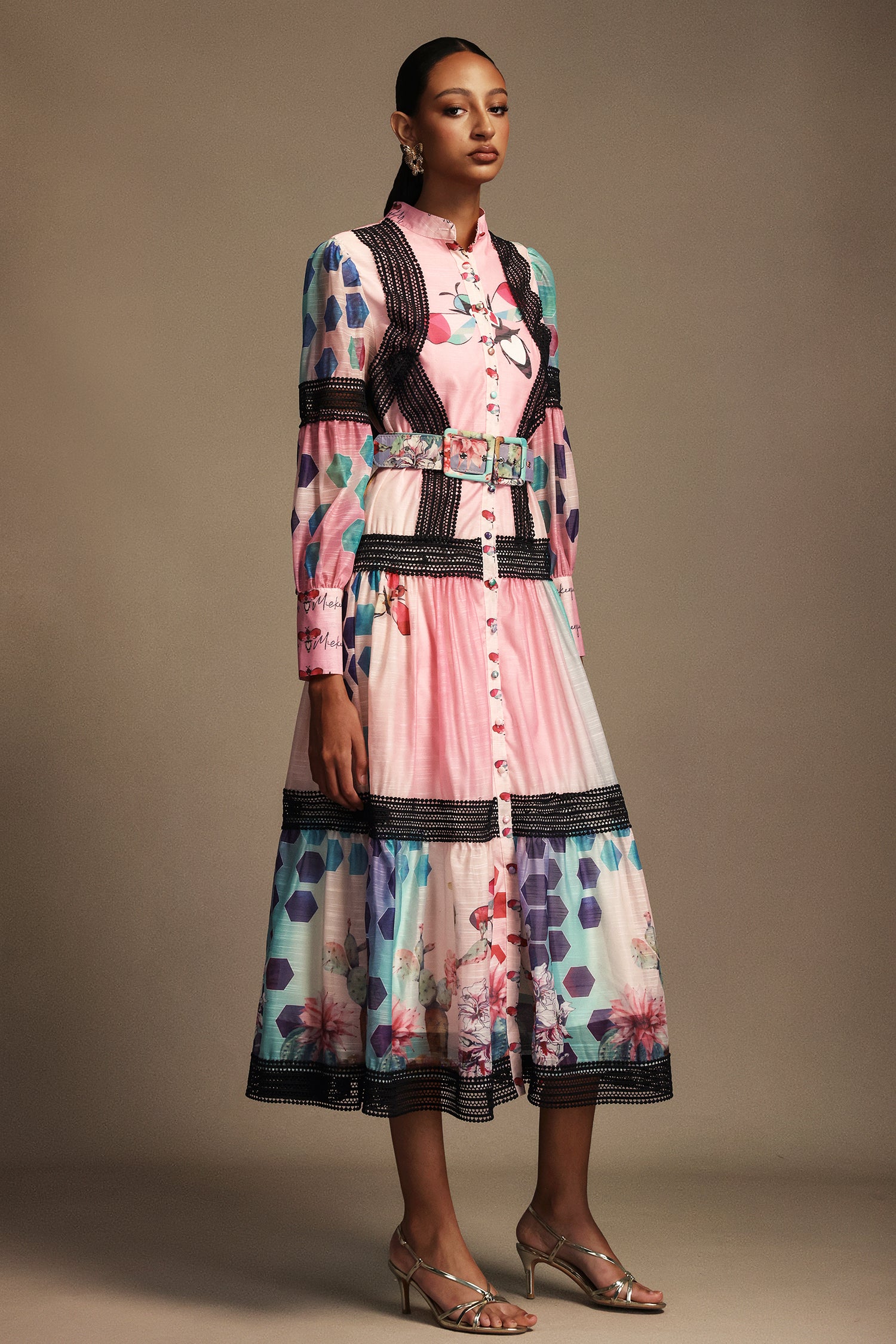 Ruth Long Sleeves Floral Printed Lace Maxi Dress