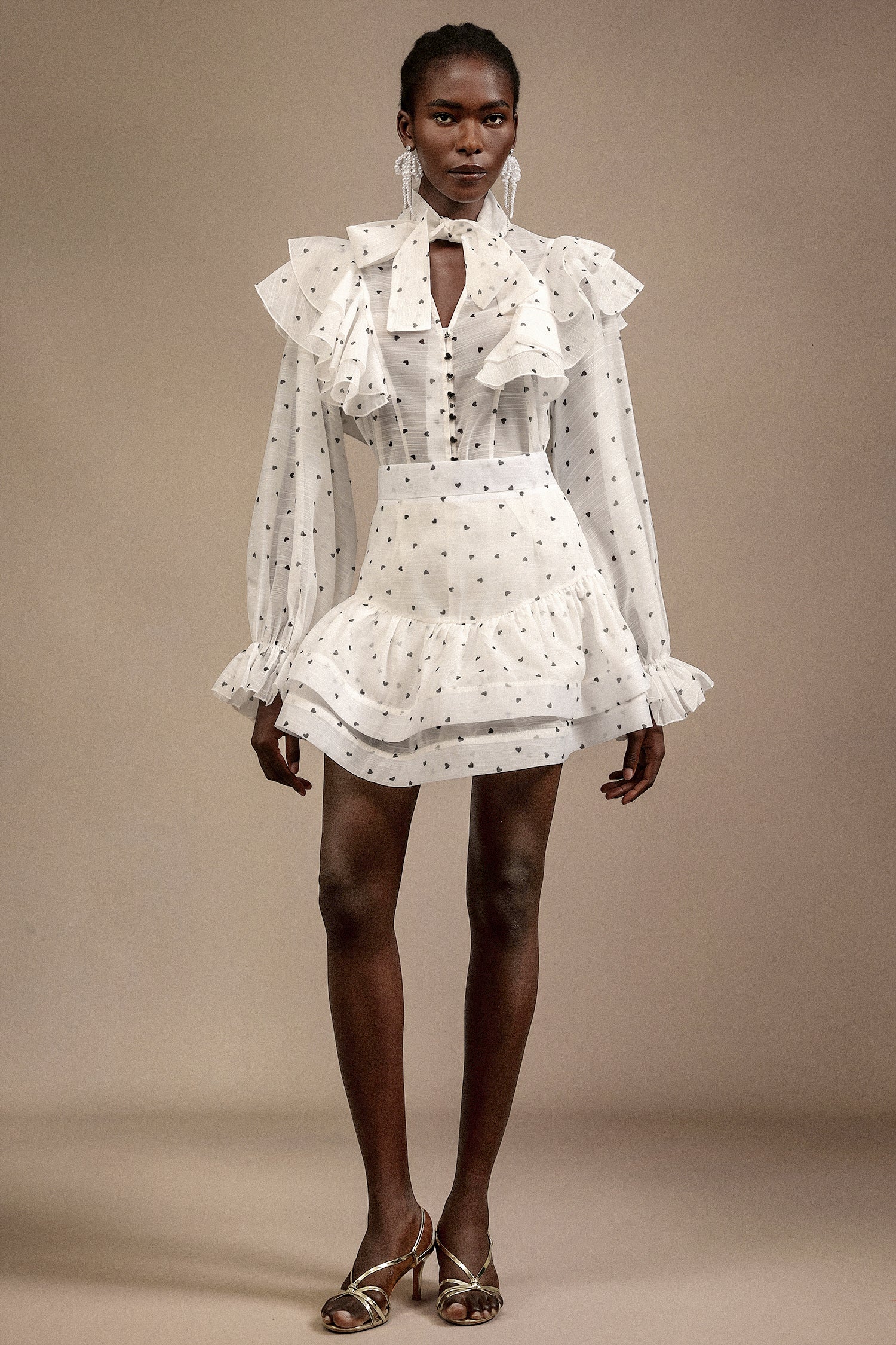 Walda Long Sleeves Dot Printed Folds Two-Piece Set