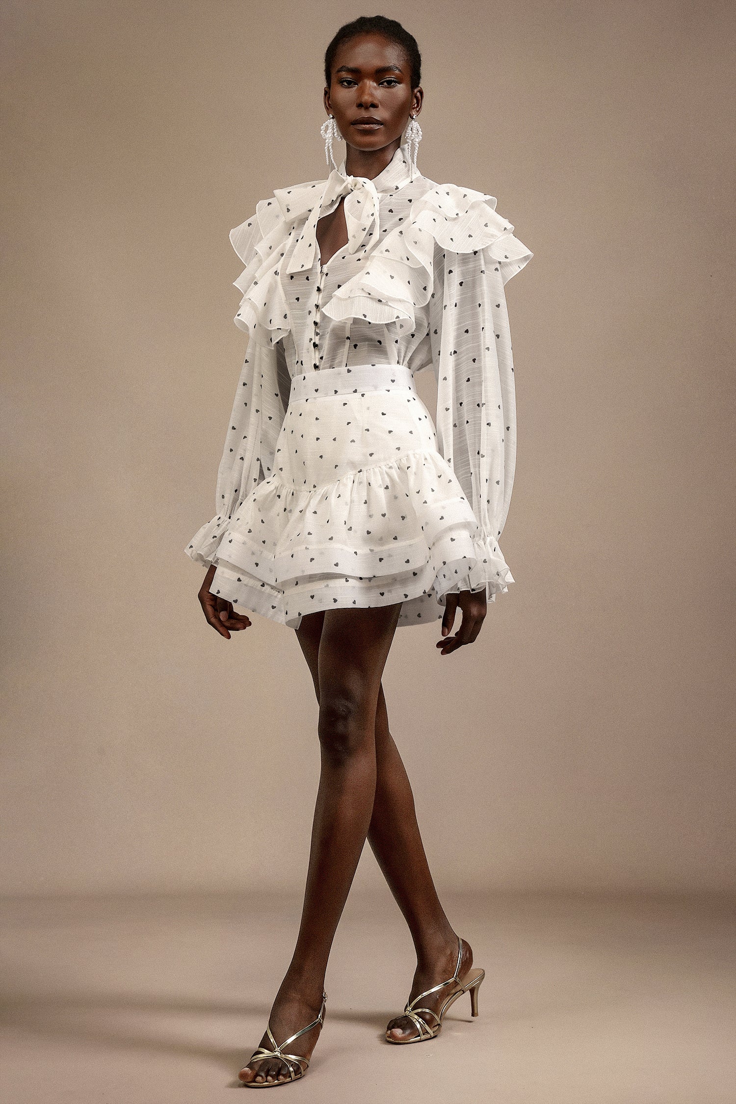 Walda Long Sleeves Dot Printed Folds Two-Piece Set