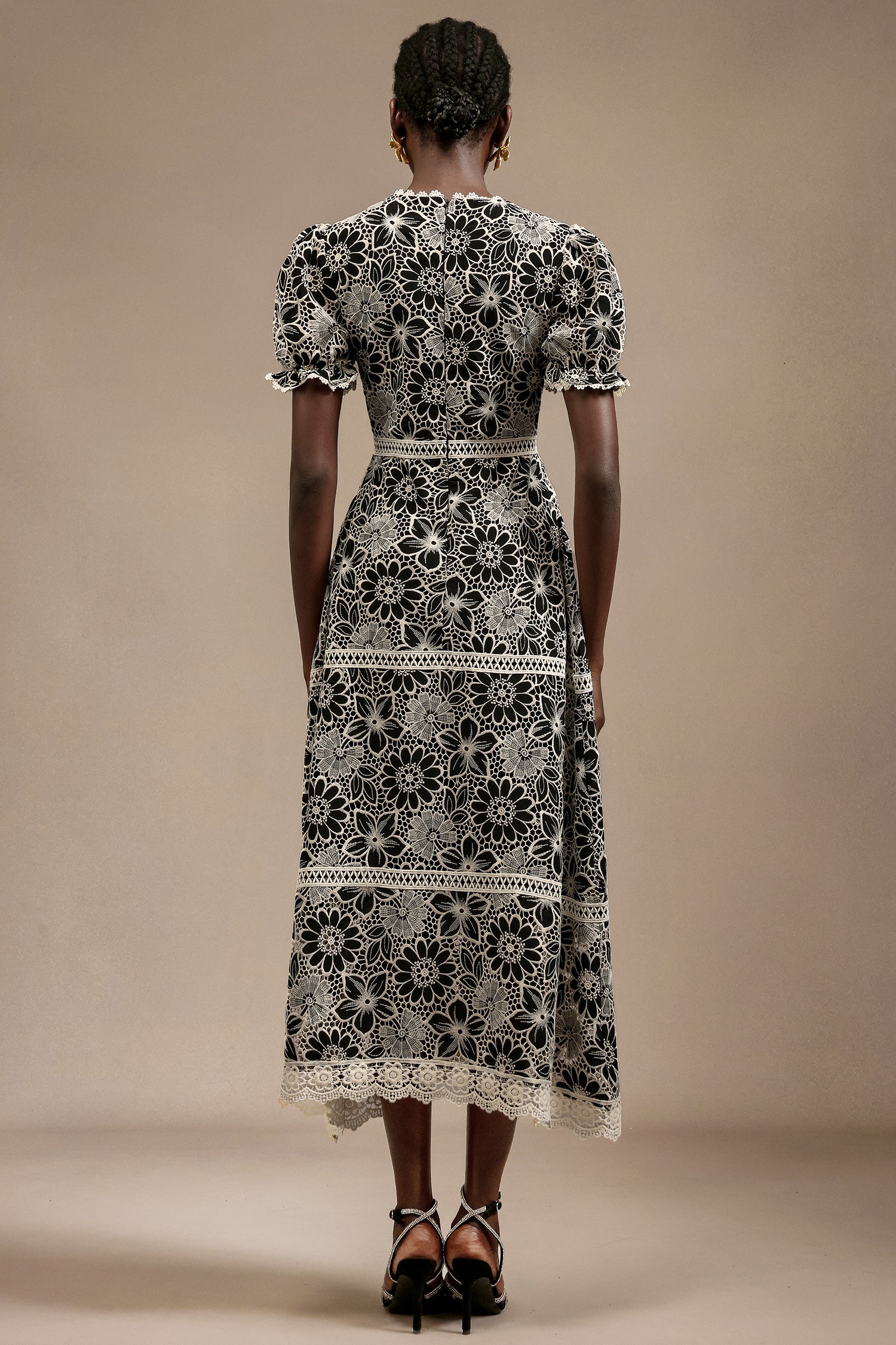 Samantha Short Sleeves Embroidery Flowers Midi Dress