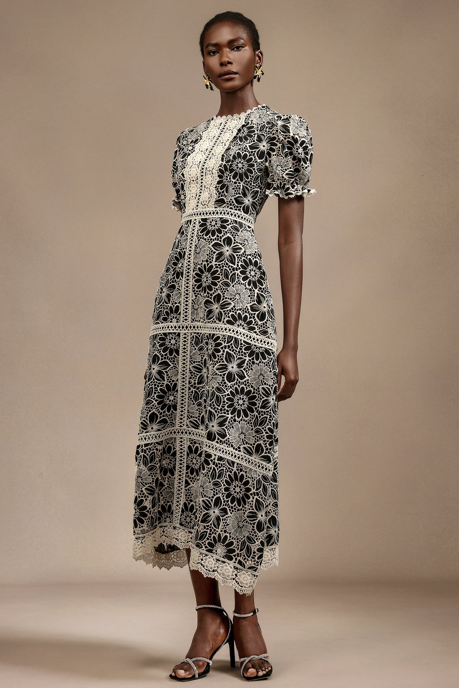 Samantha Short Sleeves Embroidery Flowers Midi Dress