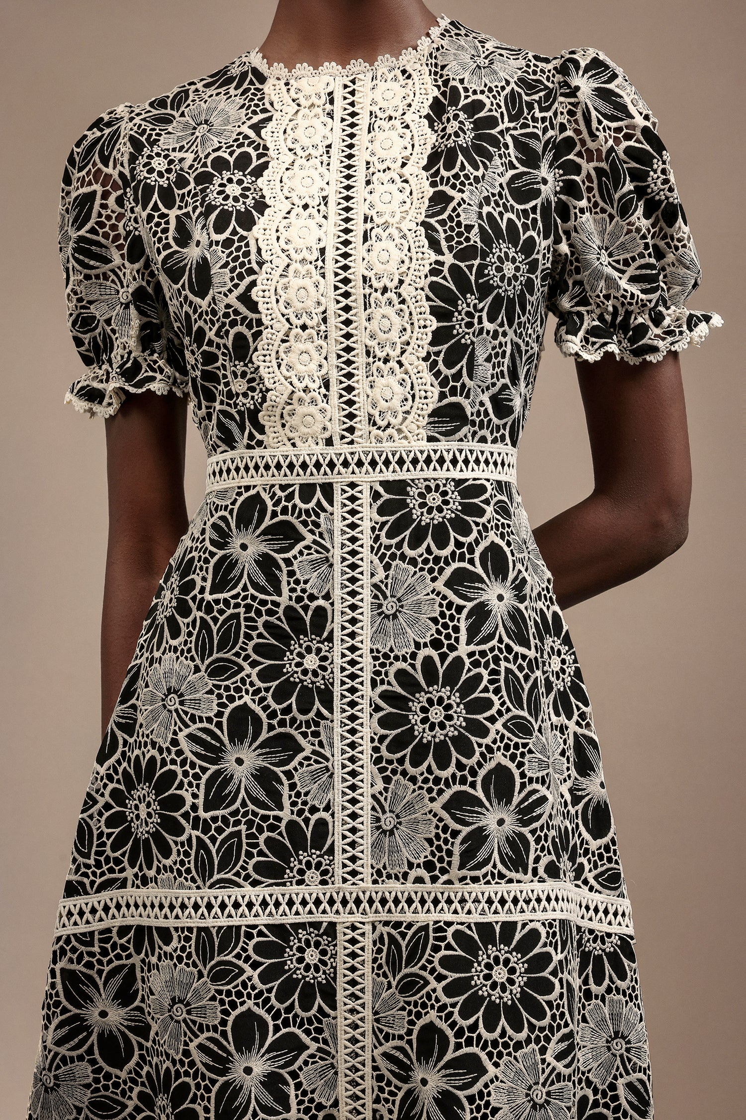 Samantha Short Sleeves Embroidery Flowers Midi Dress