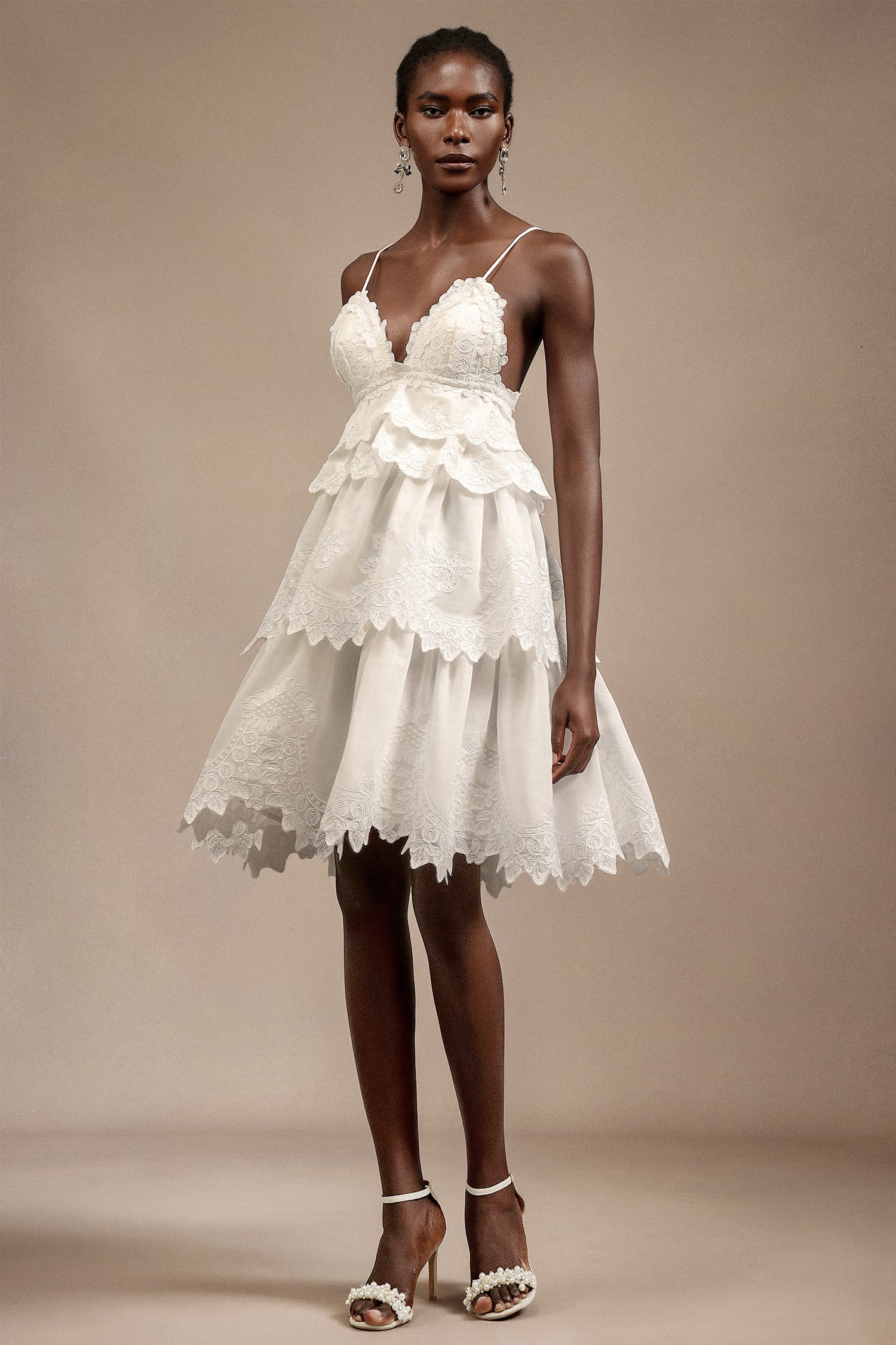 Juny V-Neck Halter Embroidery Lace Mini Dress