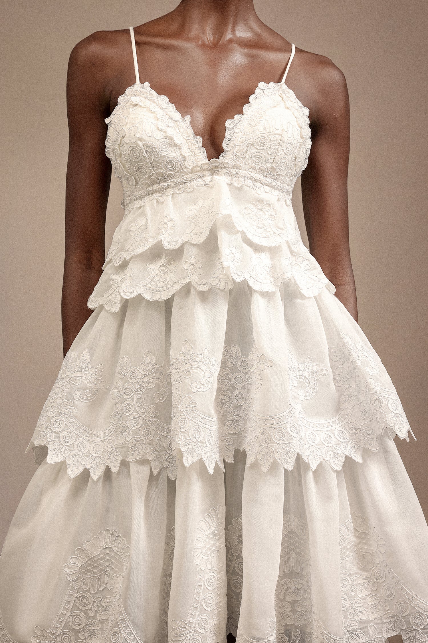 Juny V-Neck Halter Embroidery Lace Mini Dress