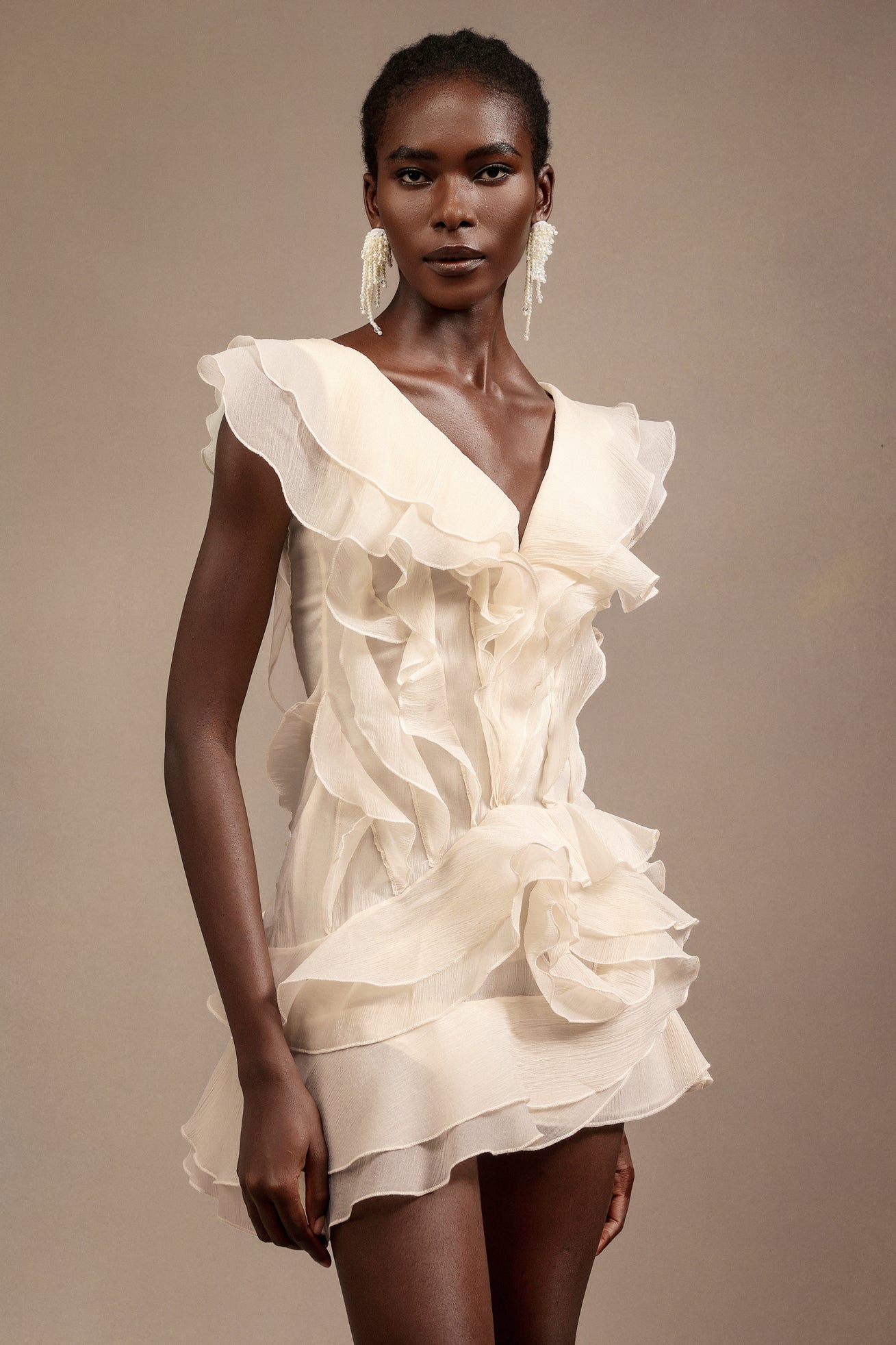 Loulia V-Neck Sleeveless Folds Mini Dress