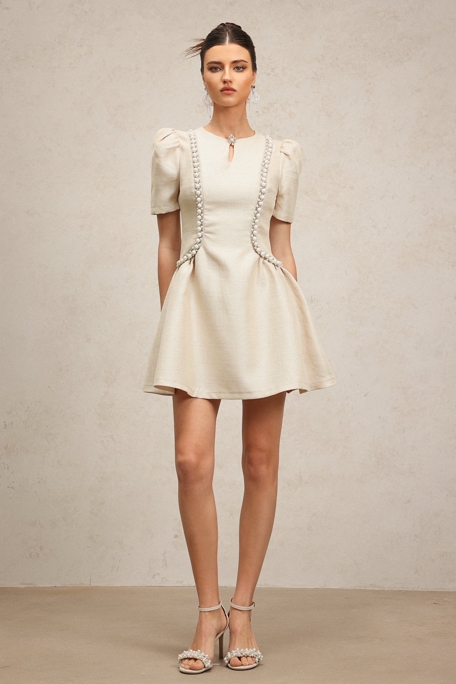 Sarada Short Sleeves Diamond Mini Dress