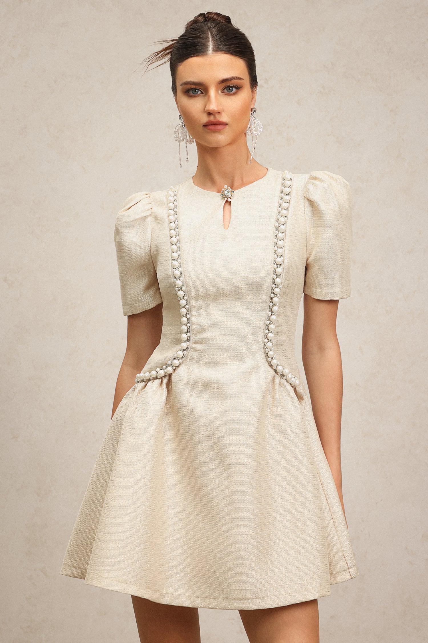 Sarada Short Sleeves Diamond Mini Dress