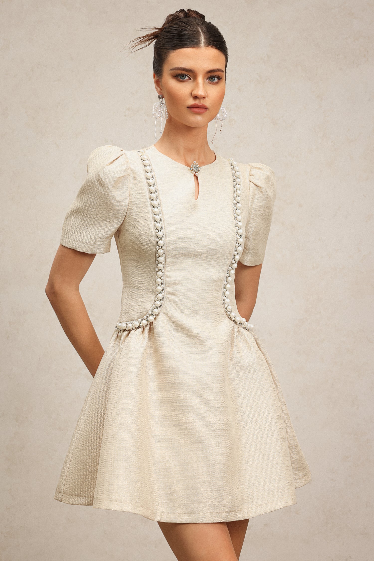 Sarada Short Sleeves Diamond Mini Dress