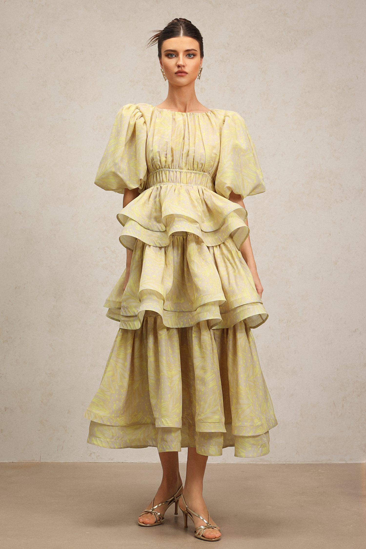 Raanana Round Neck Short Sleeves Printed Layered Maxi Dress