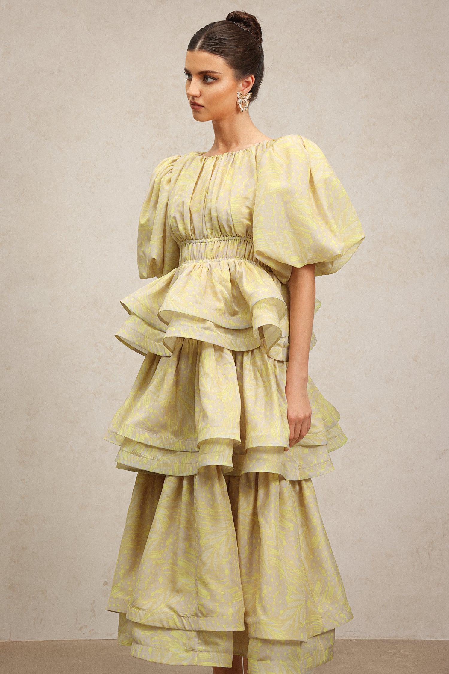 Raanana Round Neck Short Sleeves Printed Layered Maxi Dress