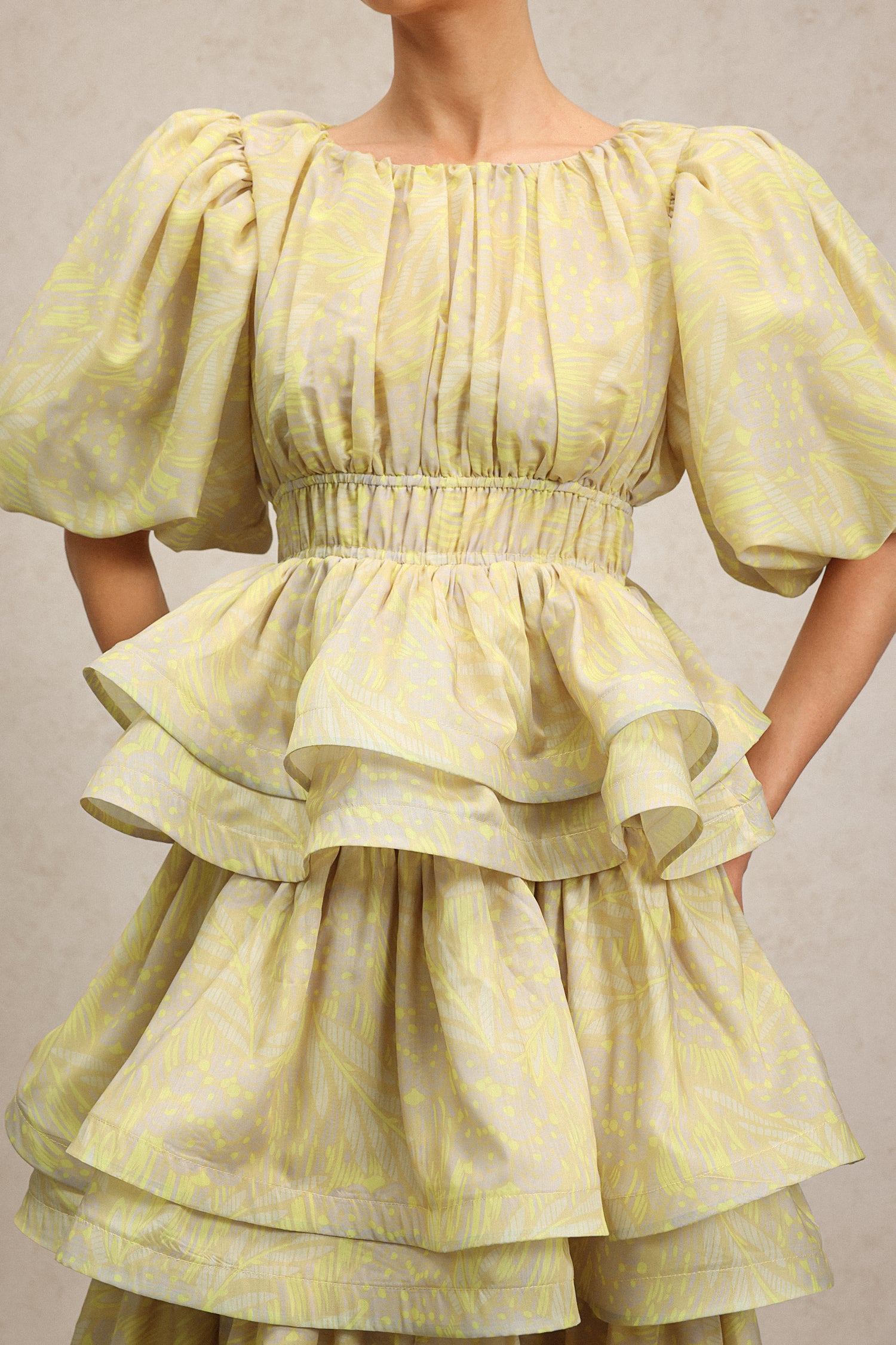 Raanana Round Neck Short Sleeves Printed Layered Maxi Dress