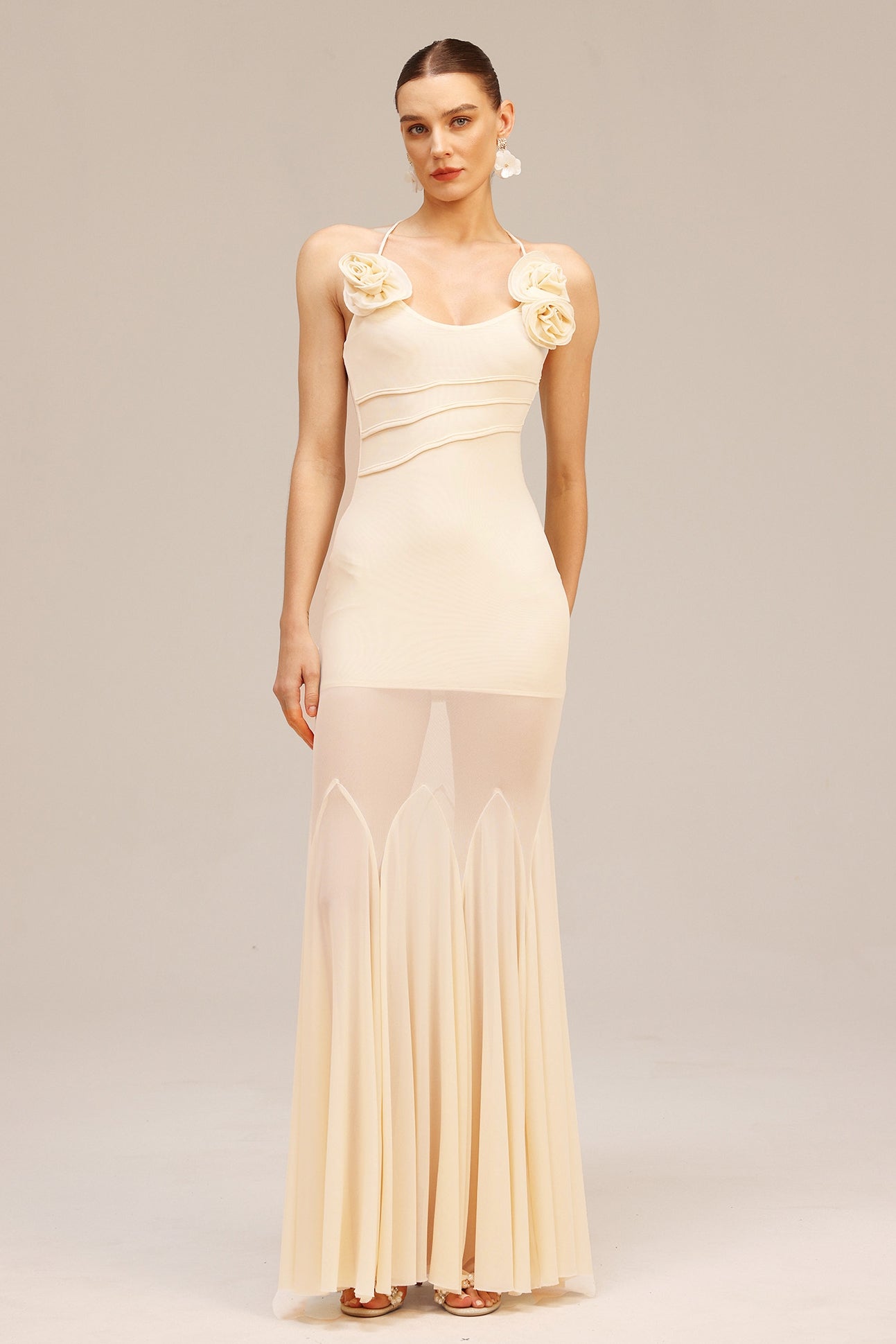 Vivi Halter Flowers Maxi Dress