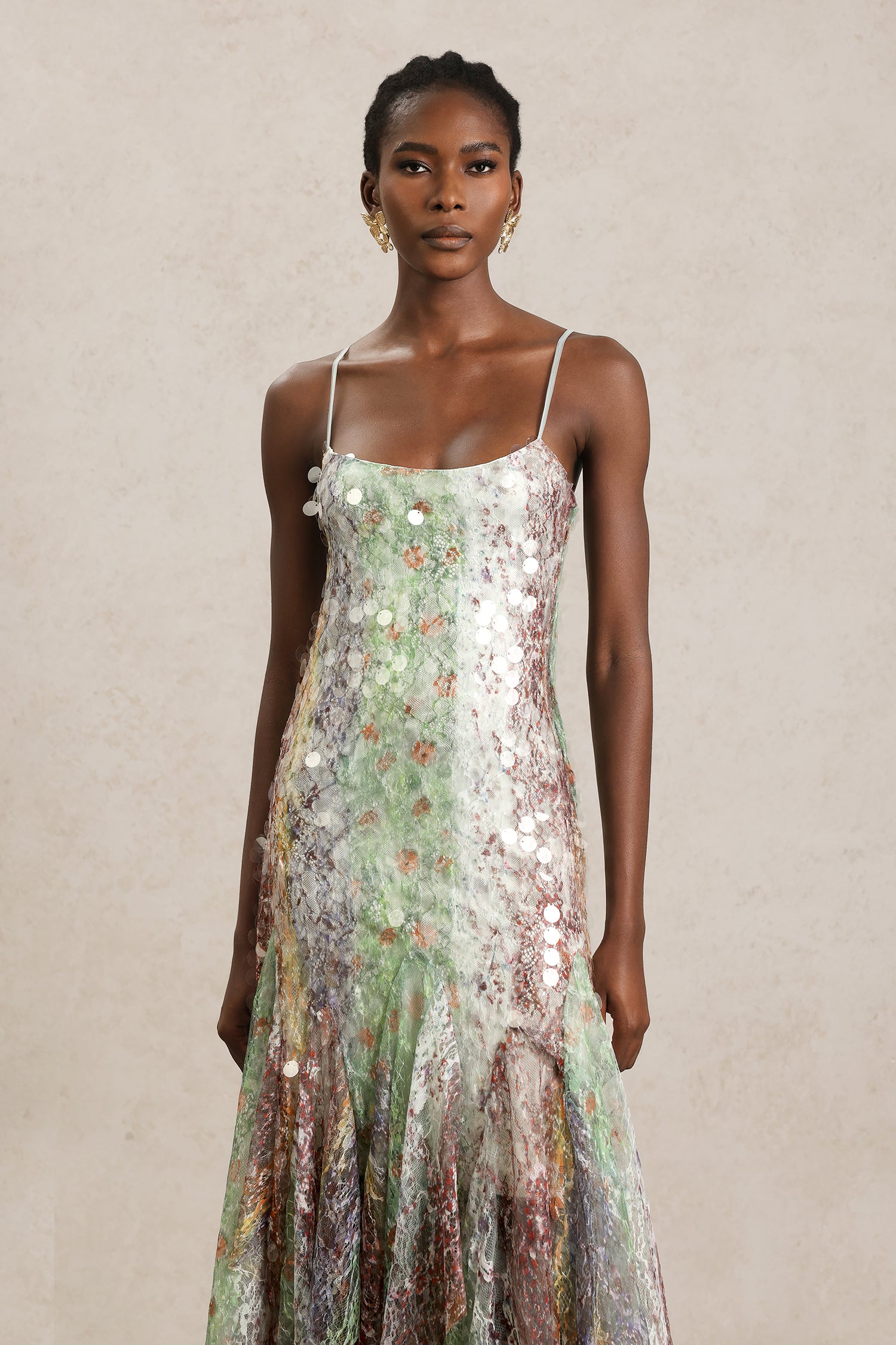 Wola Halter Printed Sequin Maxi Dress