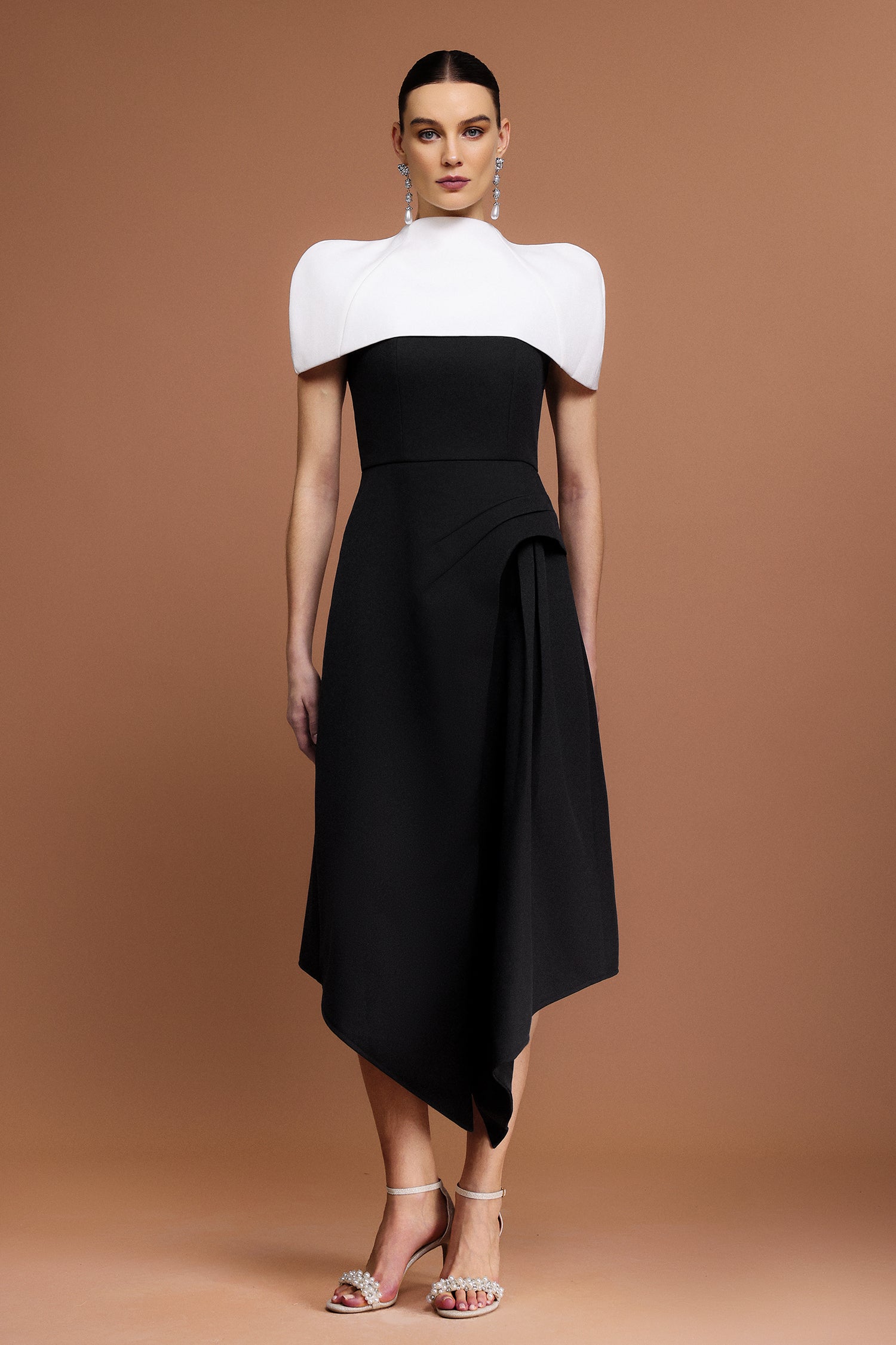 Yasir Halter Asymmetric Folds Tippet And Dress Two-Piece Set