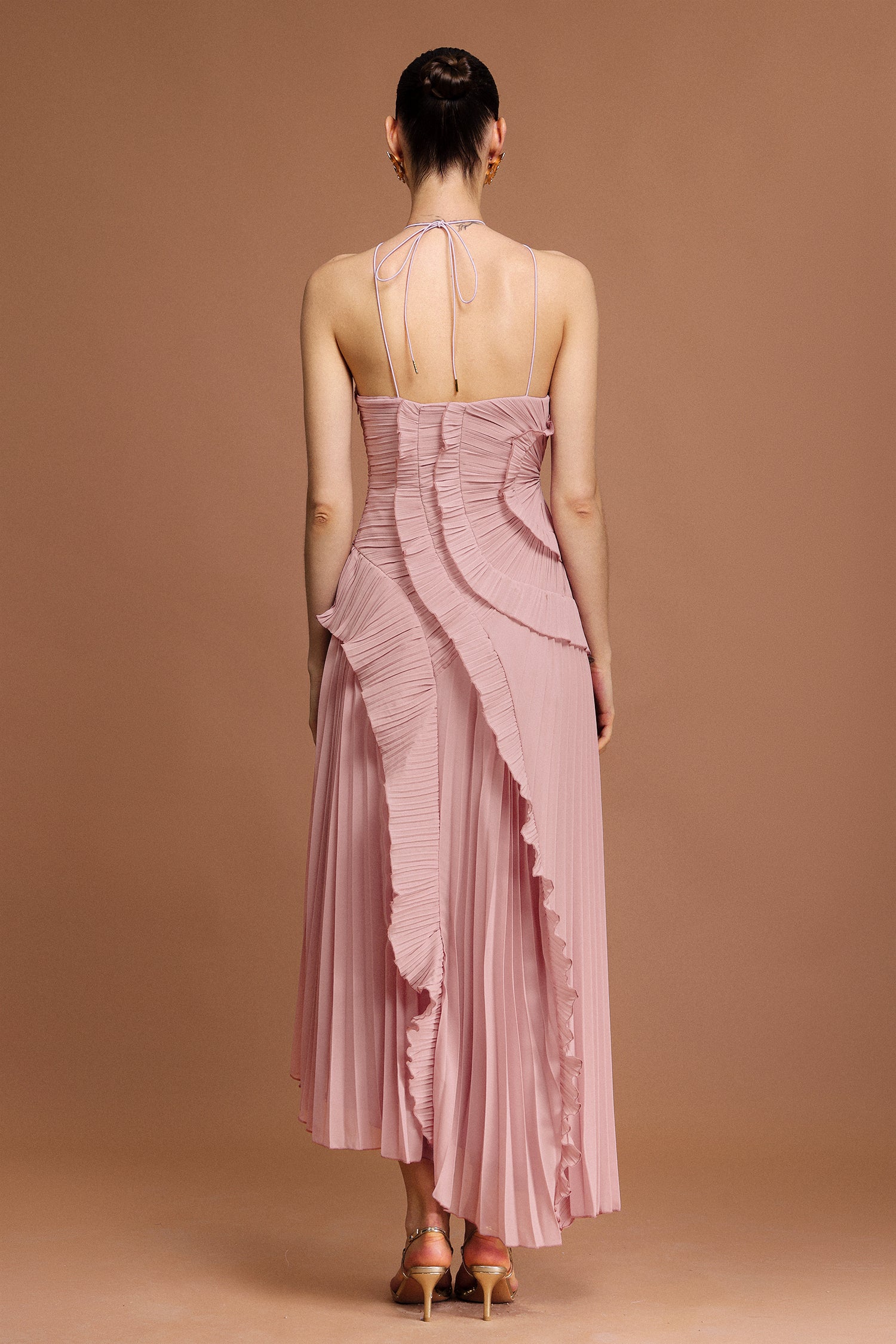 Ravaza Sleeveless Folds Slit Maxi Dress