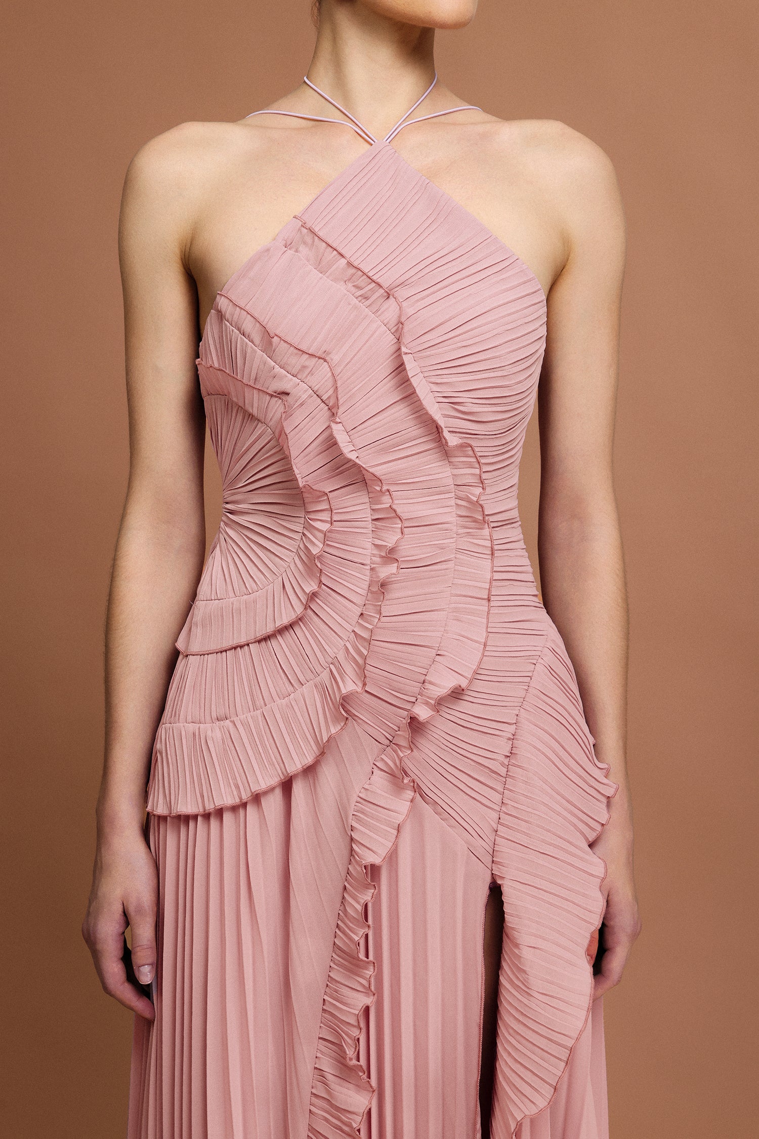 Ravaza Sleeveless Folds Slit Maxi Dress