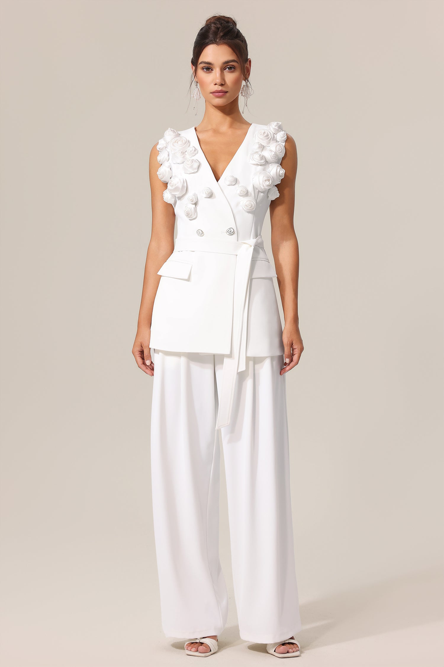 Delisy V-Neck Sleeveless Flowers Top And Shorts Two-Piece Set