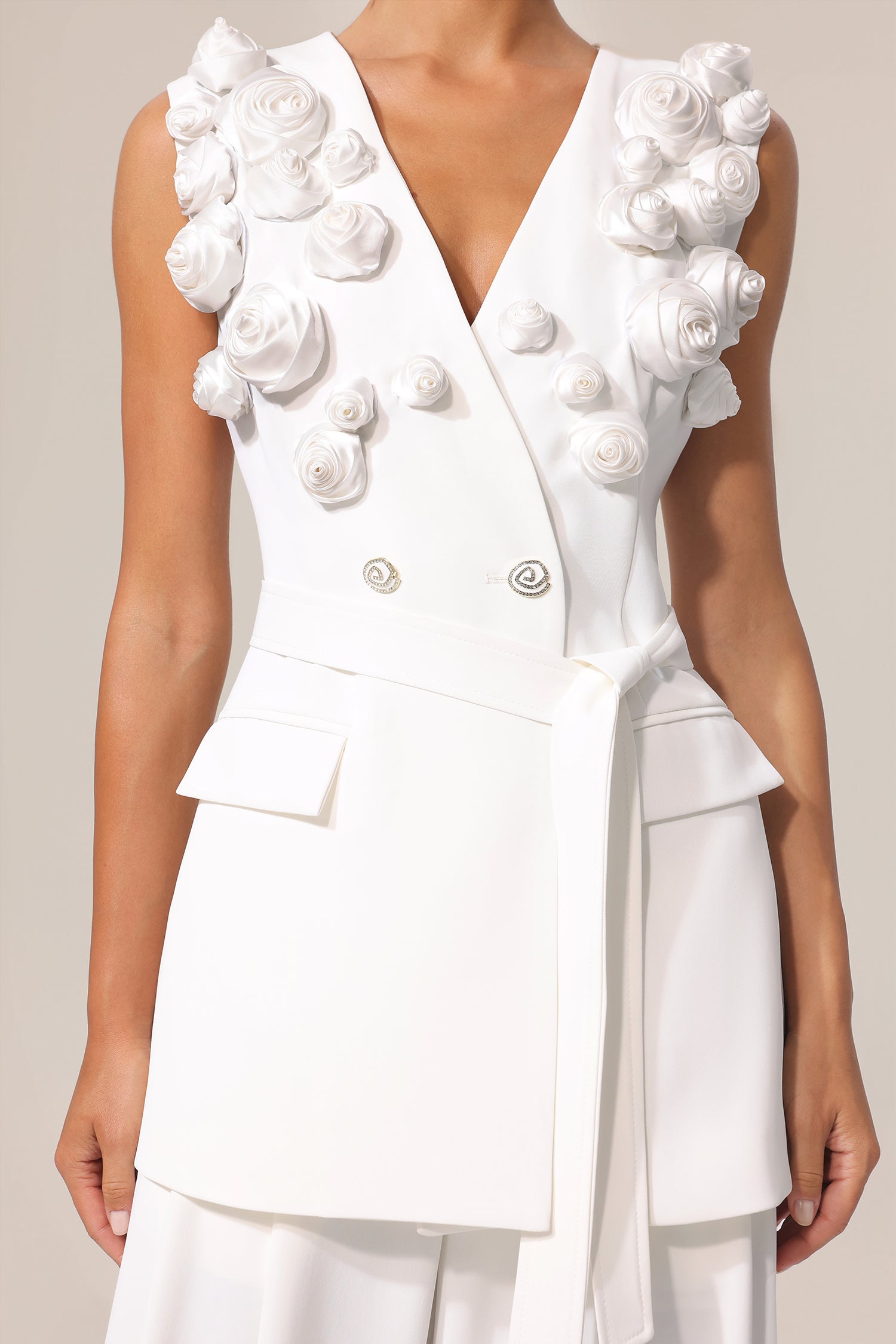 Delisy V-Neck Sleeveless Flowers Top And Shorts Two-Piece Set