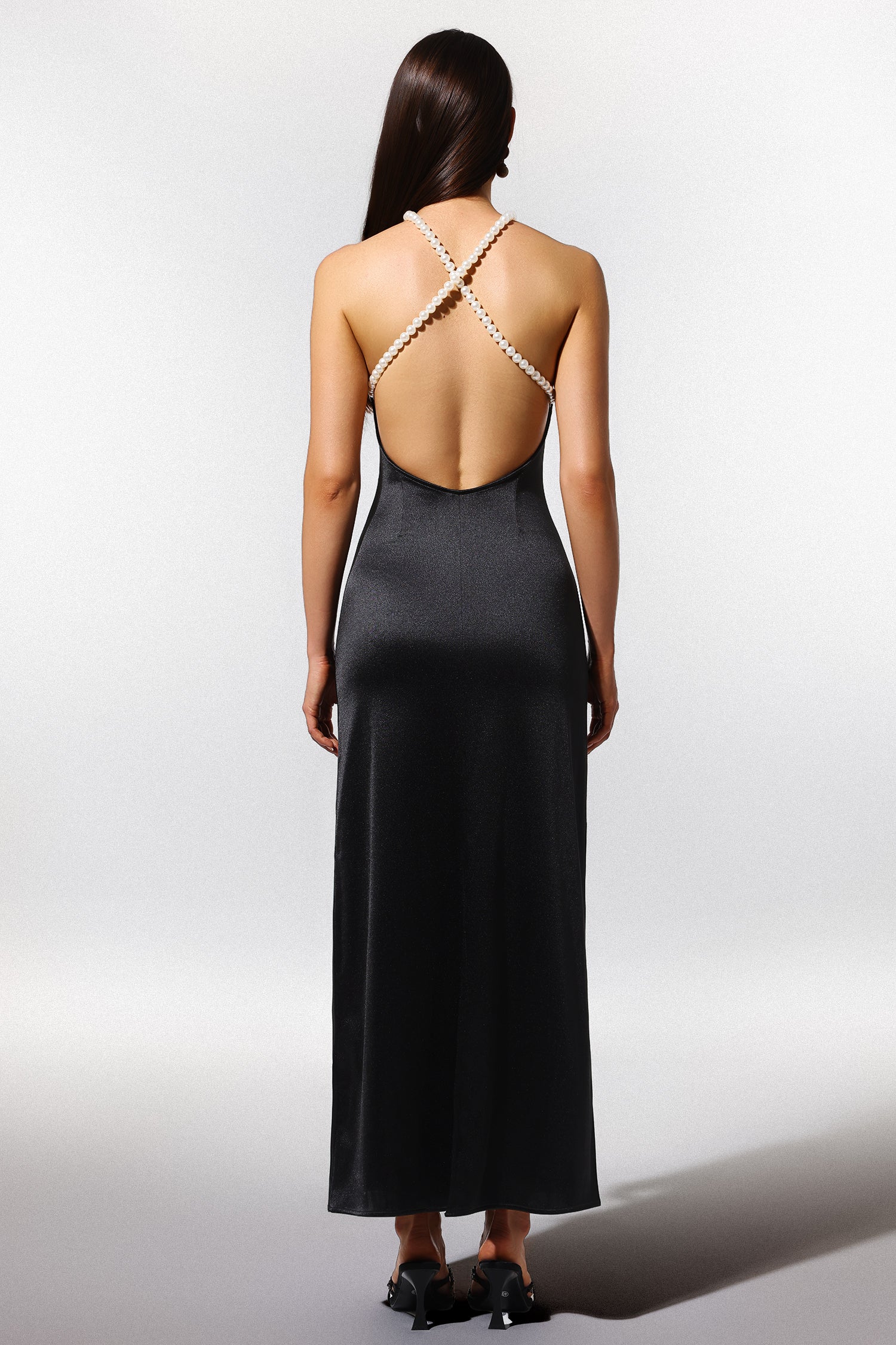 Juju Halter Sleeveless Pearl Backless Maxi Dress