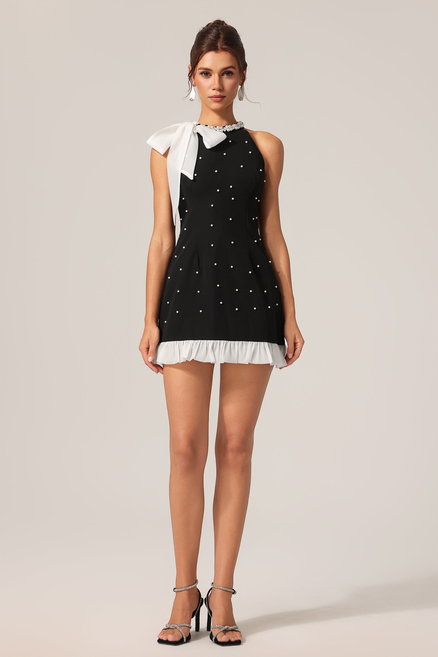 Gani Sleeveless Bowknot Pearl Mini Dress
