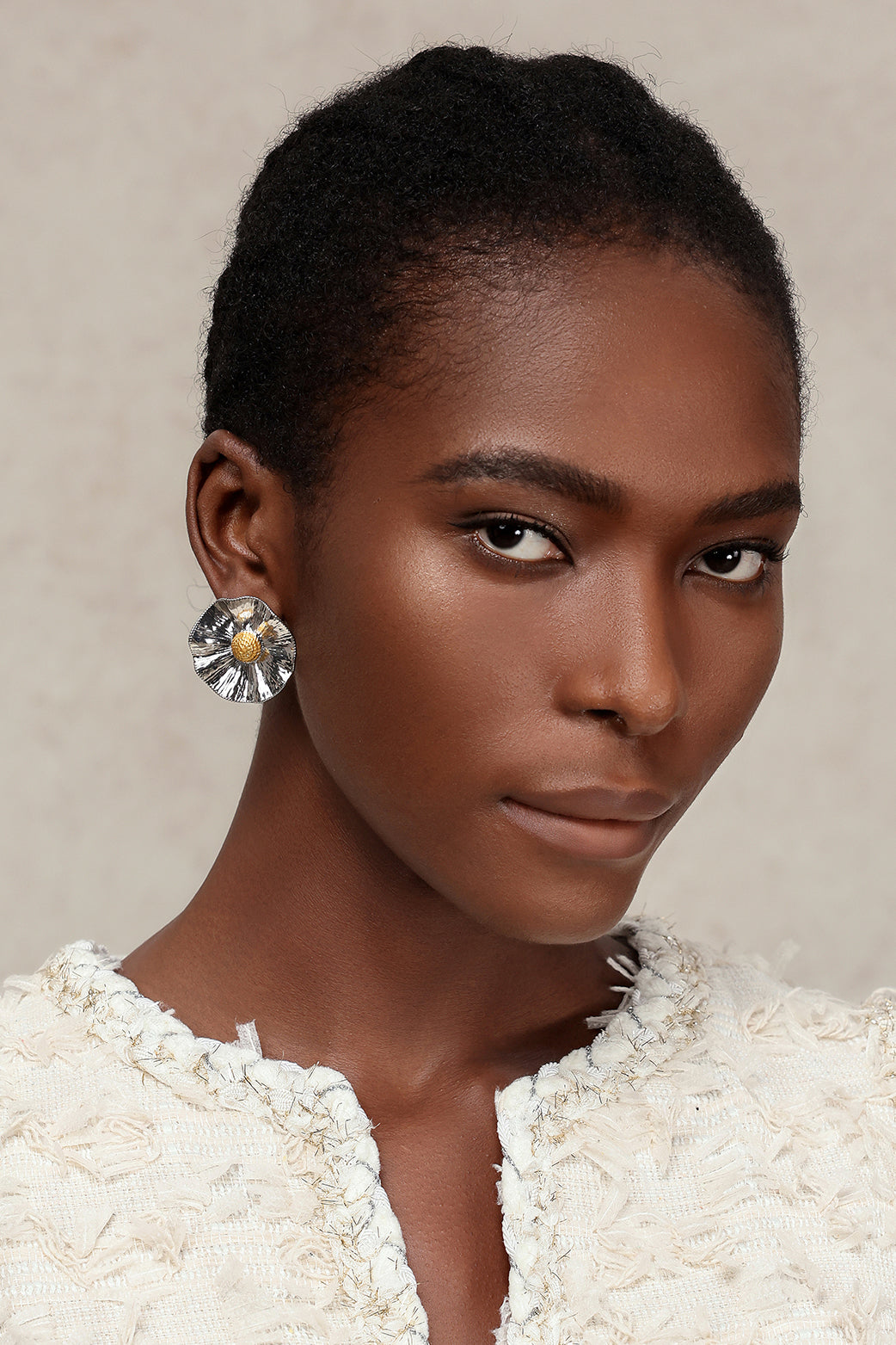 Striped Flower Round Earrings