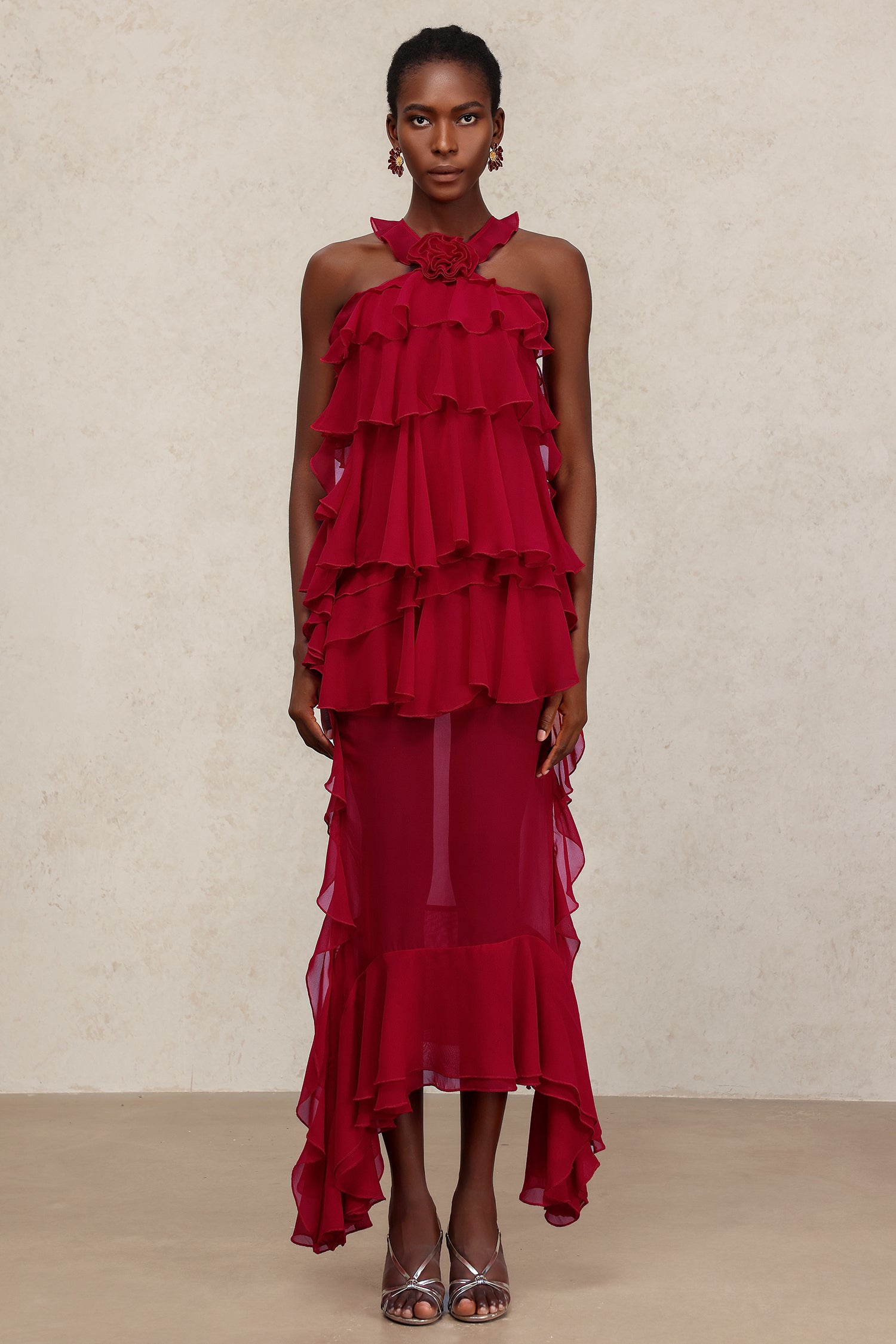 Elliott Sleeveless Flower Folds Maxi Dress